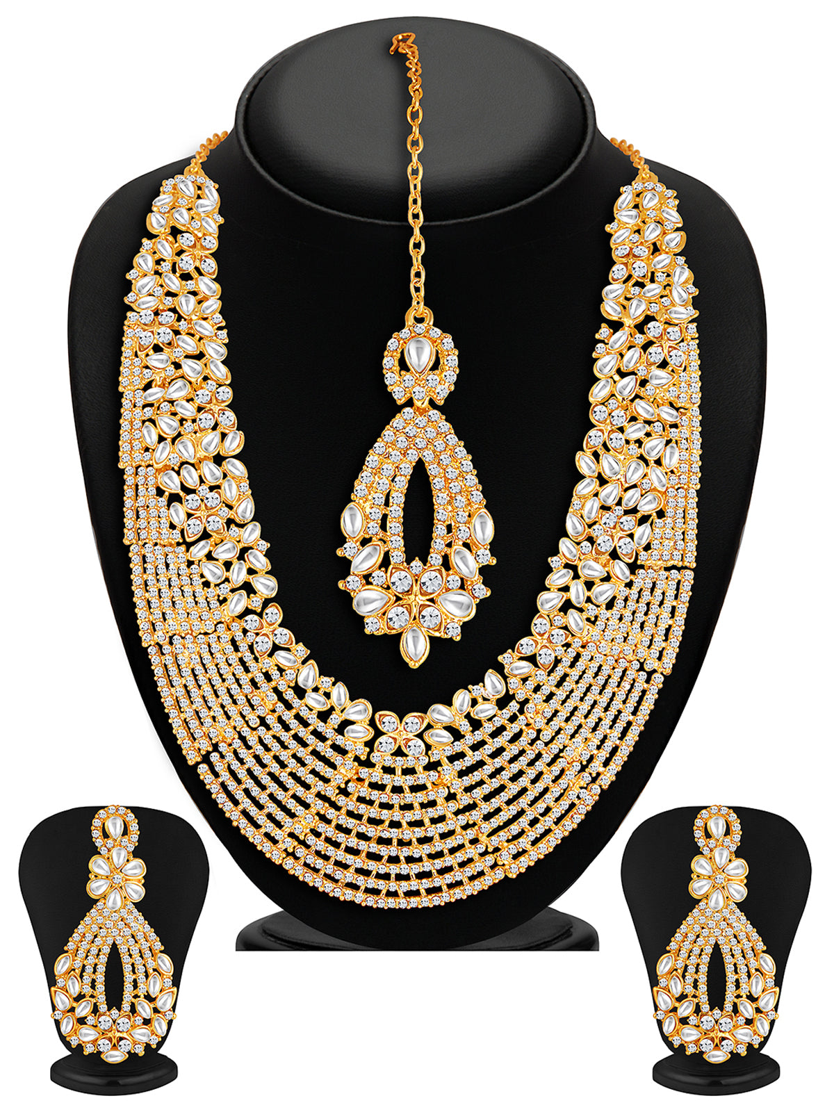 Sukkhi Dazzling Gold Plated Austrian Diamond & Kundan Long Haram Necklace Set for Women 2100NADL3000