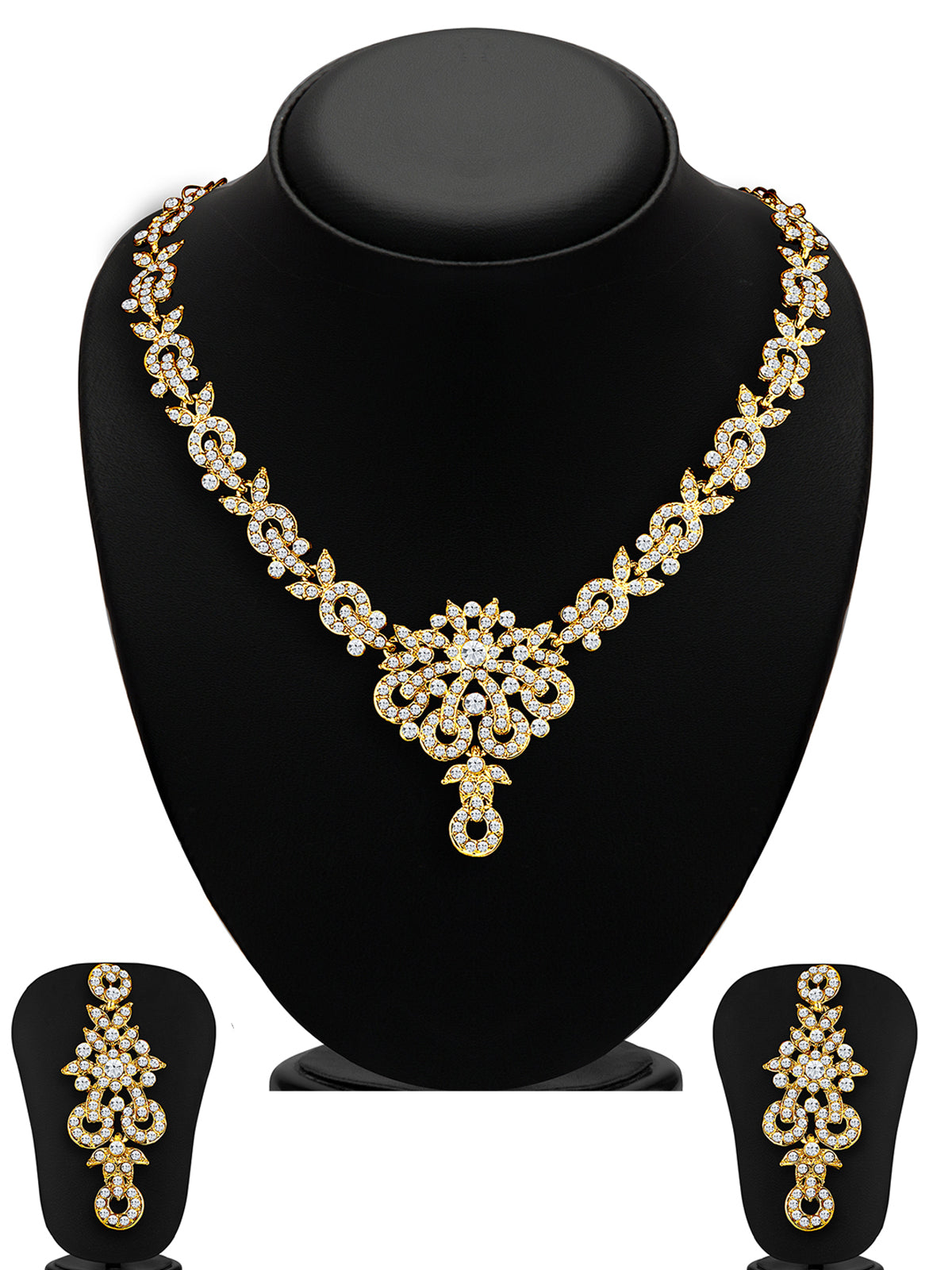 Sukkhi Stunning Gold Plated Austrian Diamond Necklace Set For Women 2167NADL1400