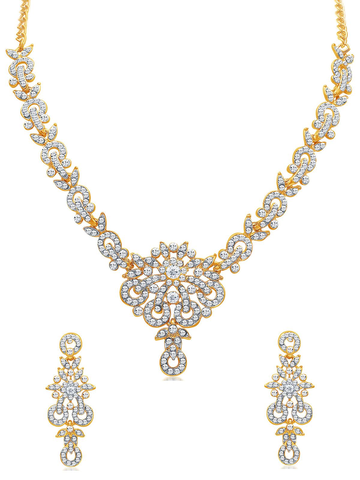 Sukkhi Stunning Gold Plated Austrian Diamond Necklace Set For Women 2167NADL1400