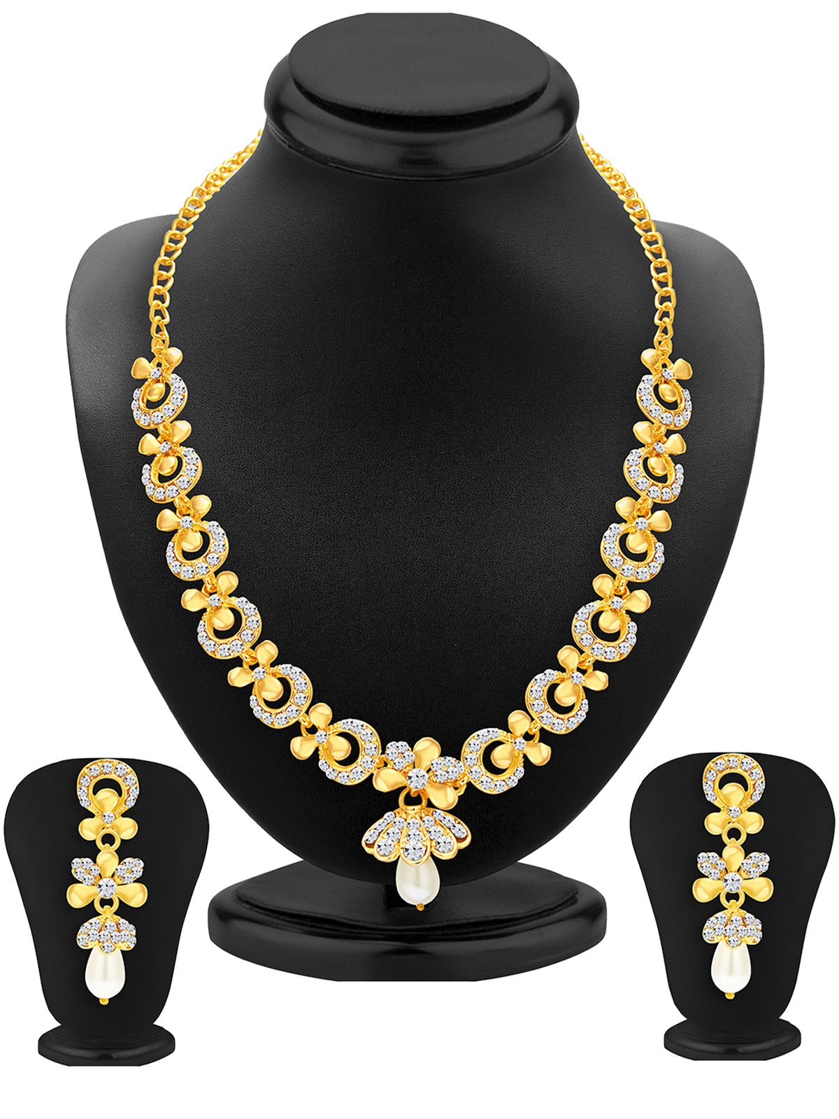 Sukkhi Glittery Gold Plated Austrian Diamond Necklace Set For Women 2559NADP550