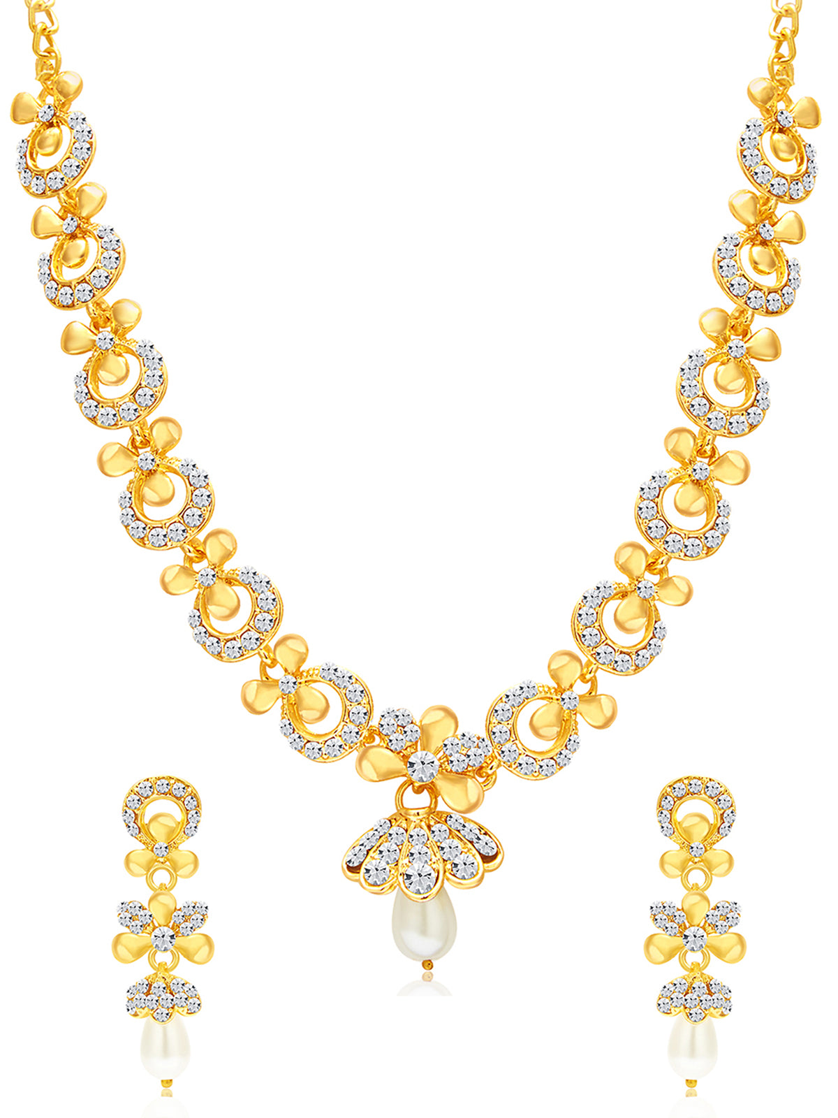 Sukkhi Glittery Gold Plated Austrian Diamond Necklace Set For Women 2559NADP550