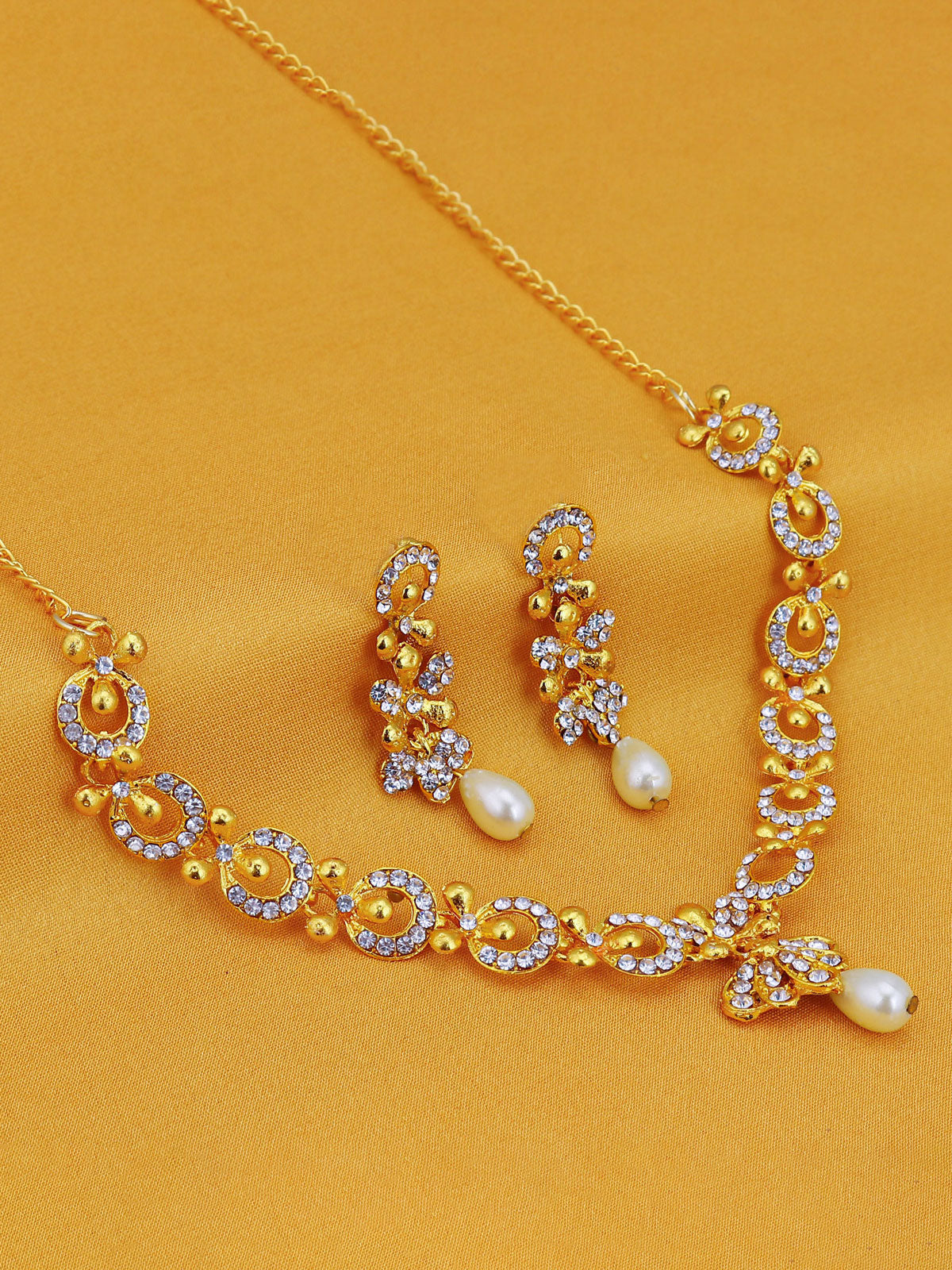 Sukkhi Glittery Gold Plated Austrian Diamond Necklace Set For Women 2559NADP550