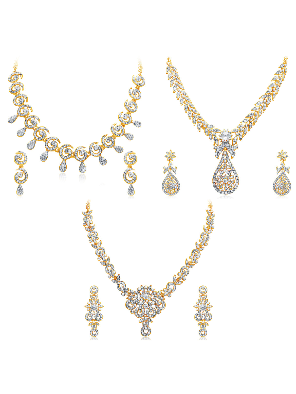 Sukkhi Glimmery Gold Plated Set of 3 Necklace Combo for Women 262CB2010