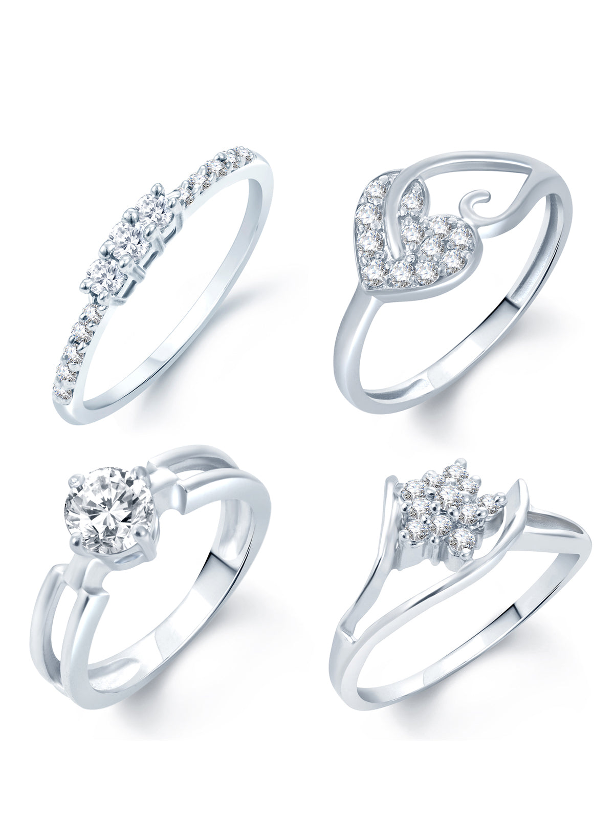 Sukkhi Incredible Rhodium Plated Set Of 4 Cz Ring Combo for Women 288CB1300