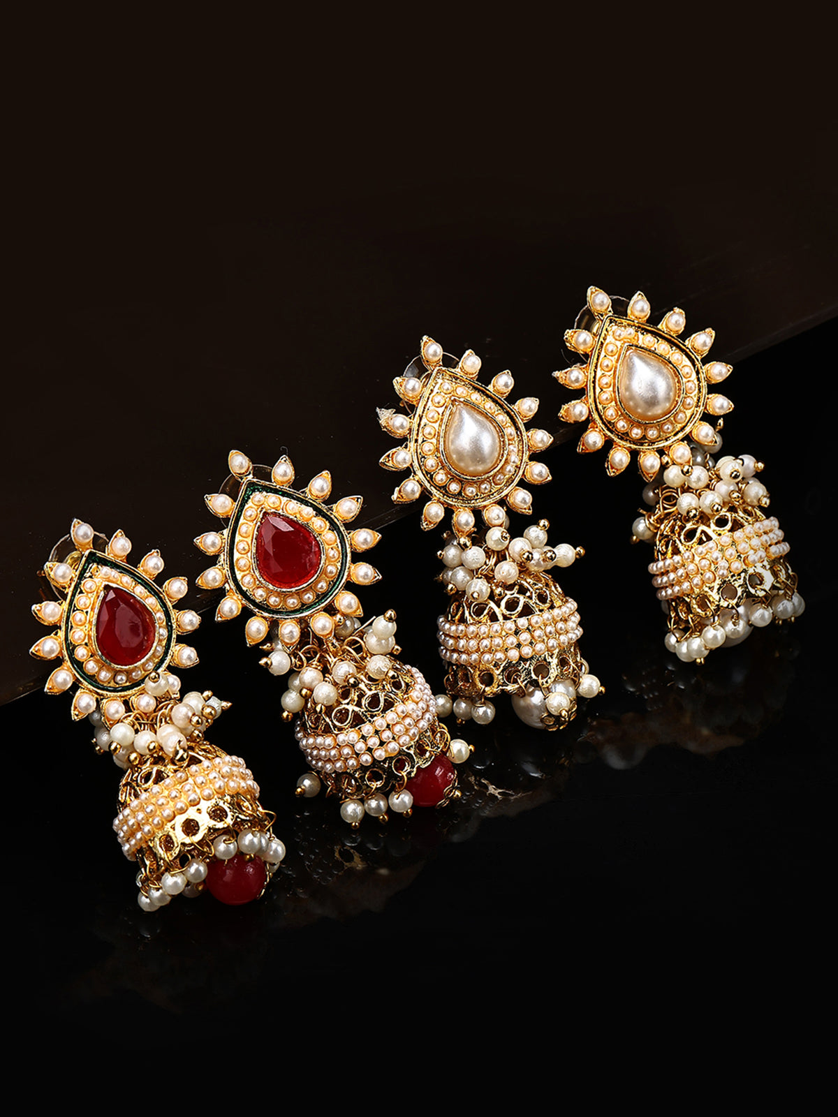Sukkhi Gorgeous Gold Plated Set of 2 Pair Pearl Jhumki Earring Combo for Women 315CB1600