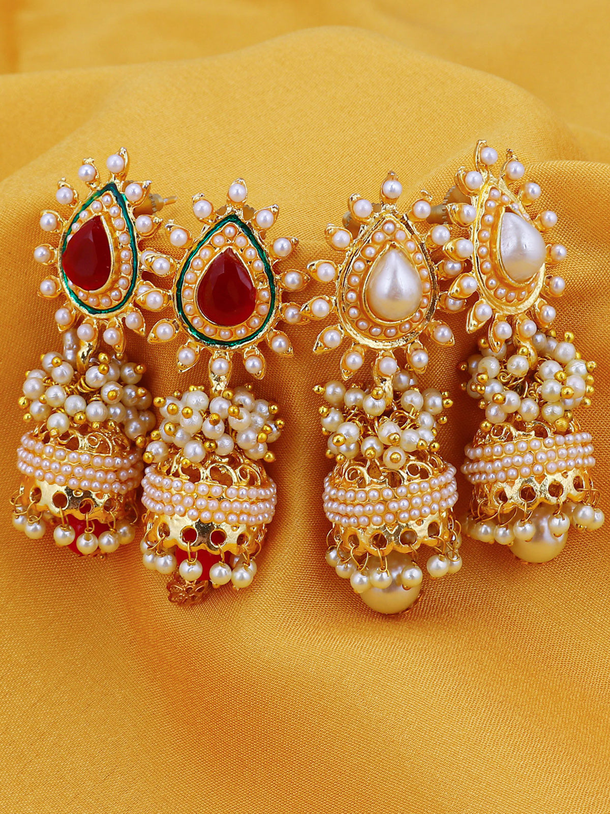 Sukkhi Gorgeous Gold Plated Set of 2 Pair Pearl Jhumki Earring Combo for Women 315CB1600