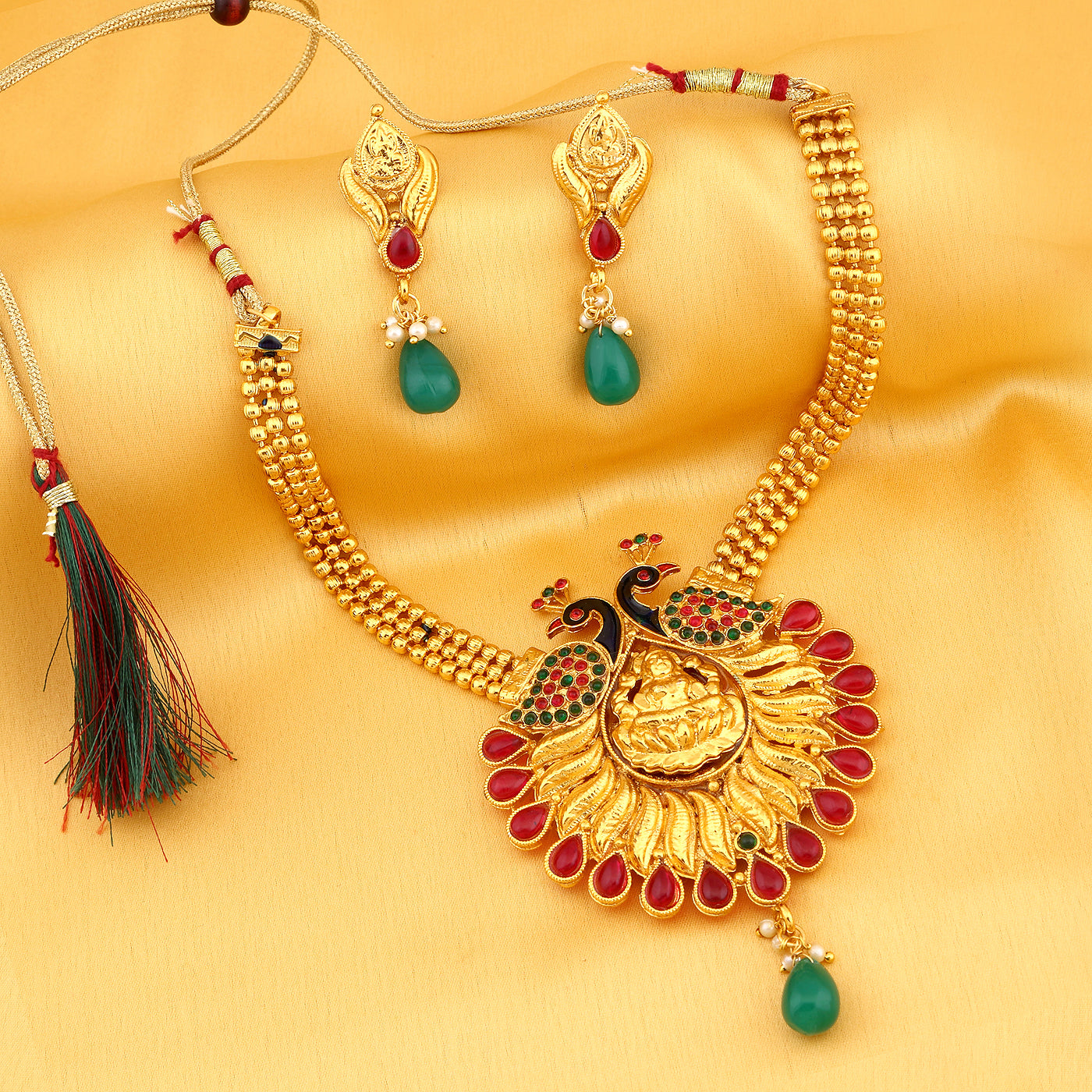 Sukkhi Ethnic Gold Plated Laxmi Peacock Meenakari Temple Necklace Set For Women 3188NGLDPP950