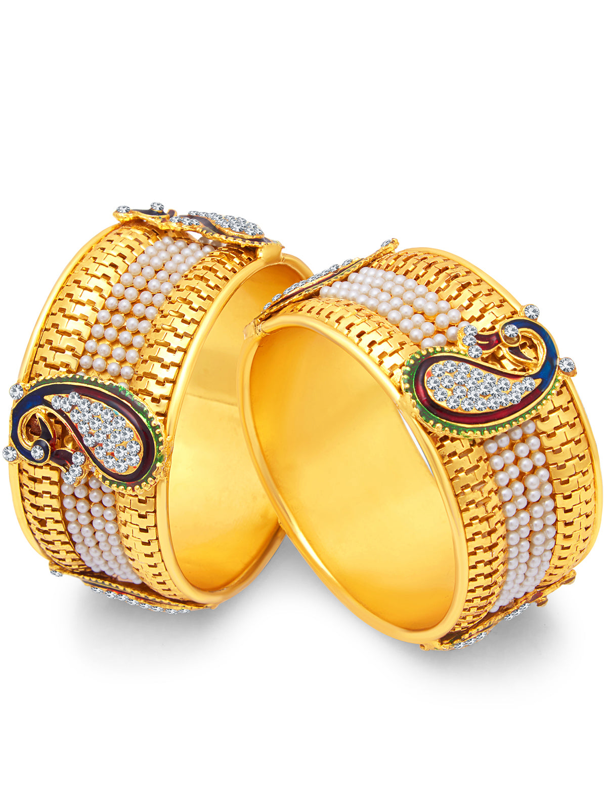 Sukkhi Stylish Pearl Gold Plated Peacock Meenakari Bangles Set of 2 for Women 32357BGLDPP600