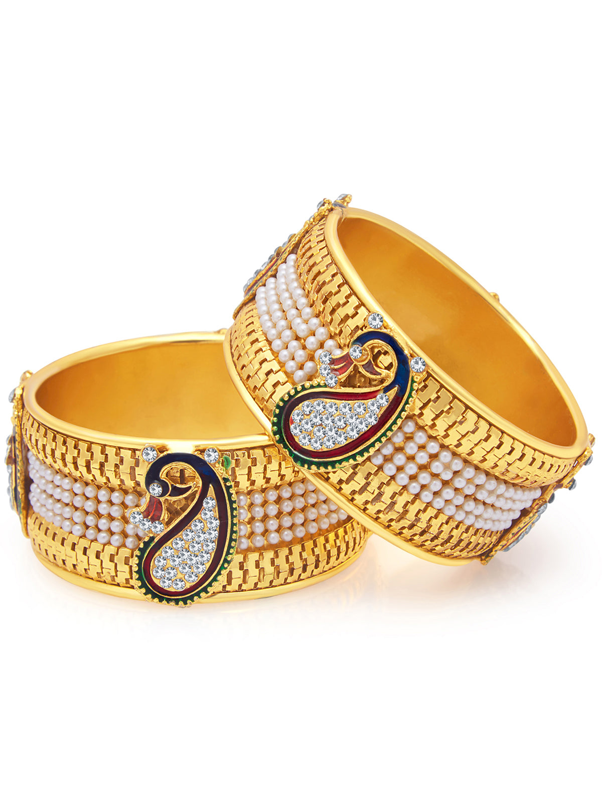 Sukkhi Stylish Pearl Gold Plated Peacock Meenakari Bangles Set of 2 for Women 32357BGLDPP600