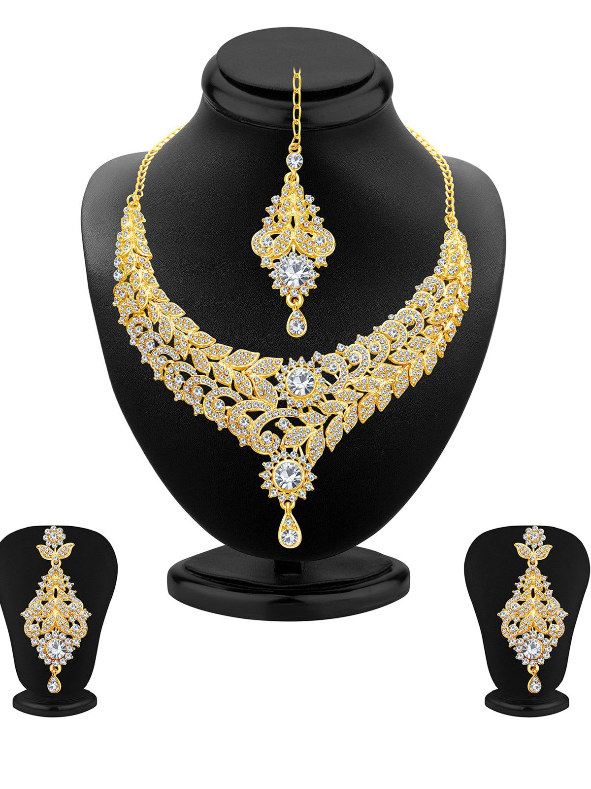 Sukkhi Gleaming Gold Plated Austrian Diamond Choker Necklace Set For Women 3241NADM1900