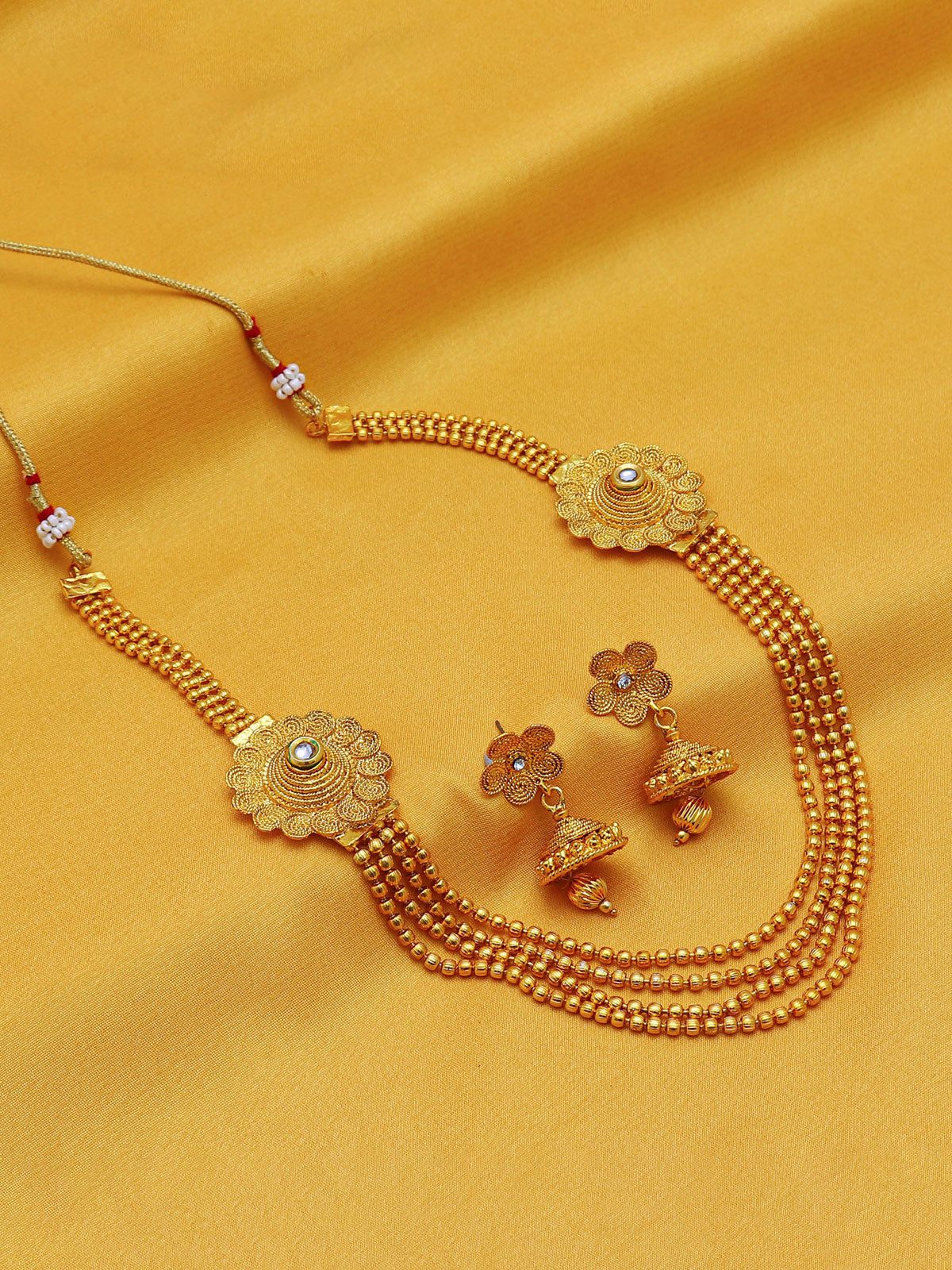 Sukkhi Floral Gold Plated Kundan Multi-String Necklace Set For Women 3252NGLDPKN1000