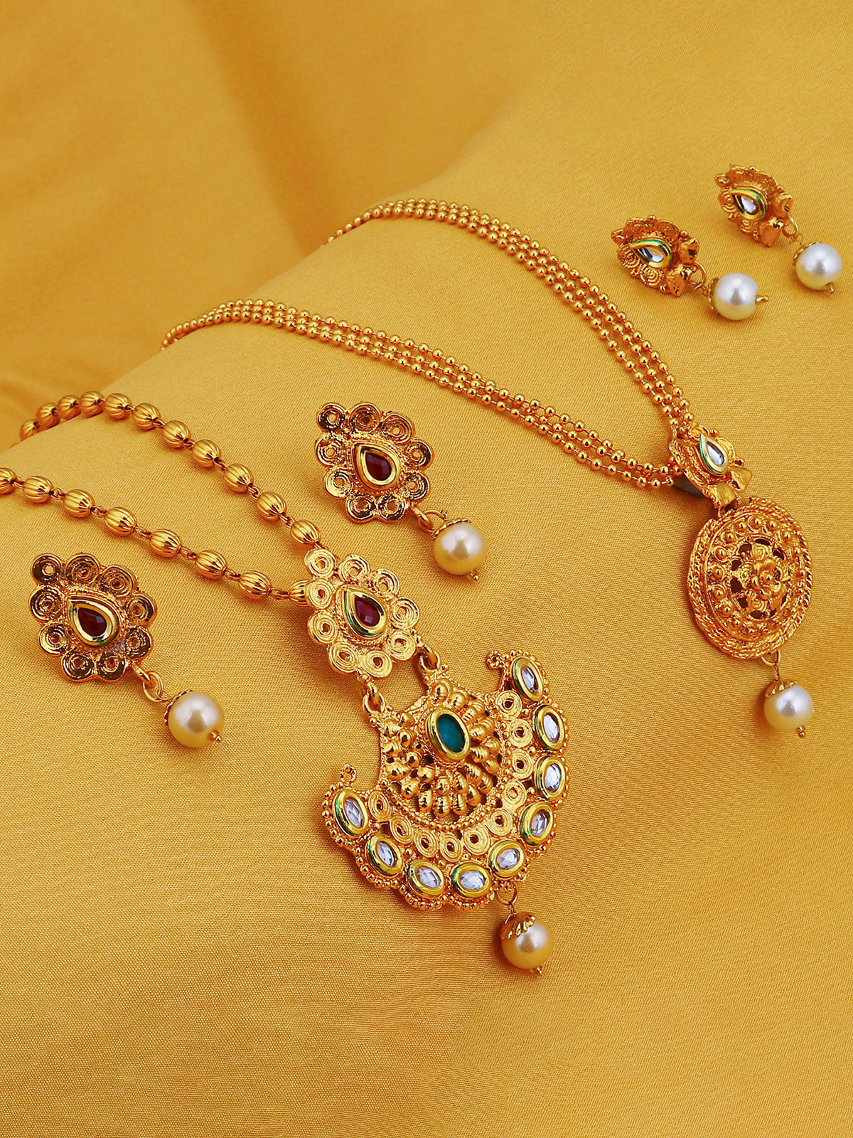 Sukkhi Splendid Pearl Gold Plated Kundan Long Haram Necklace Set Combo For Women 388CB1400