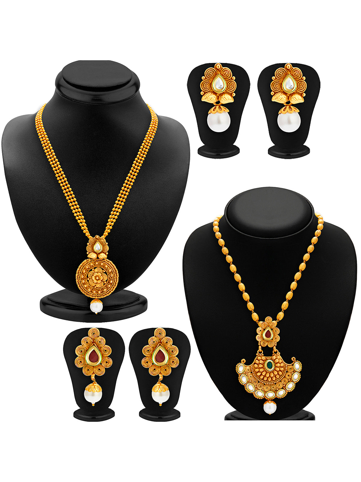 Sukkhi Splendid Pearl Gold Plated Kundan Long Haram Necklace Set Combo For Women 388CB1400