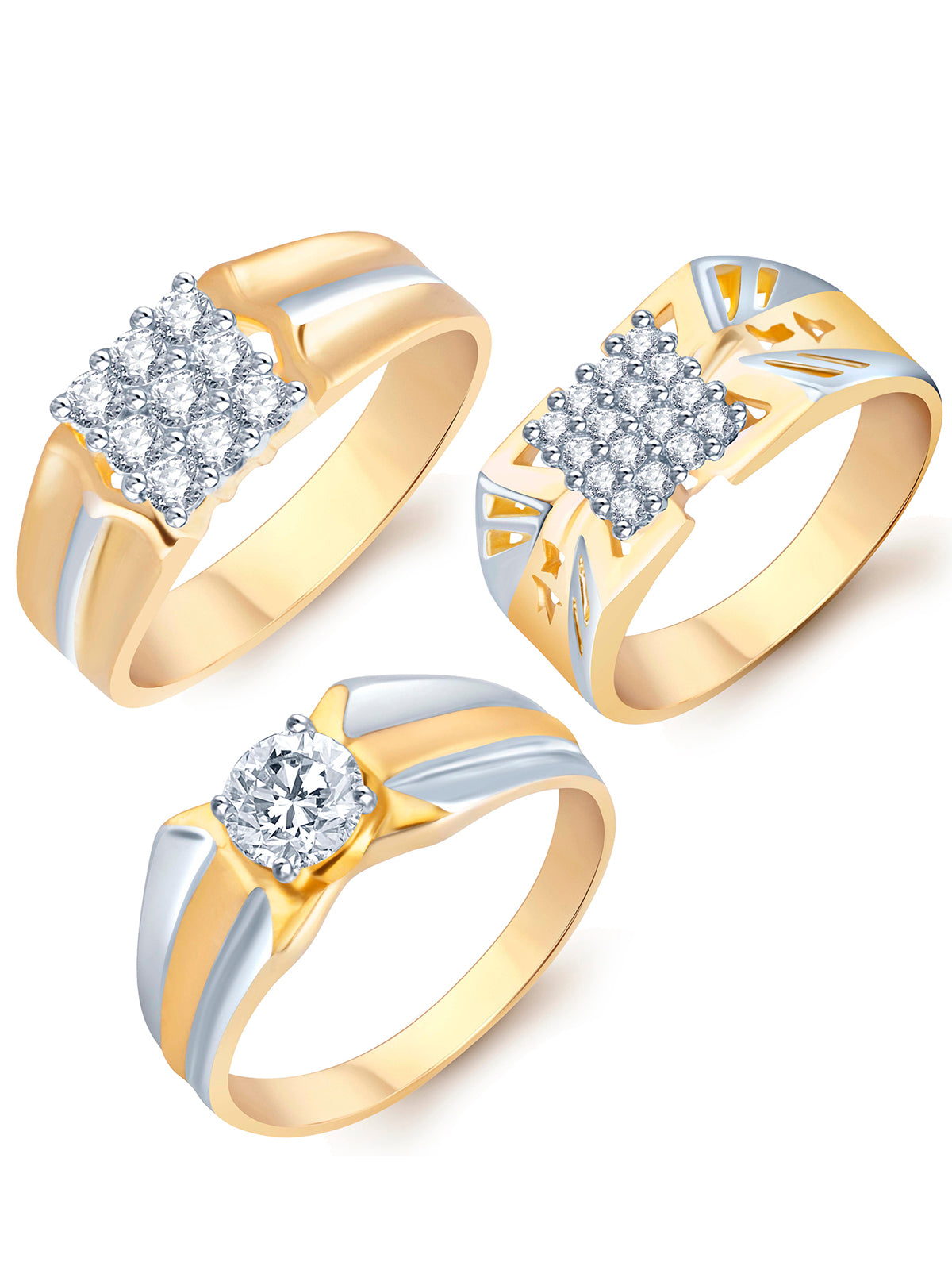Sukkhi Stylish Gold Plated Cz Set Of 3 Gents Ring Combo For Women 440CB1650