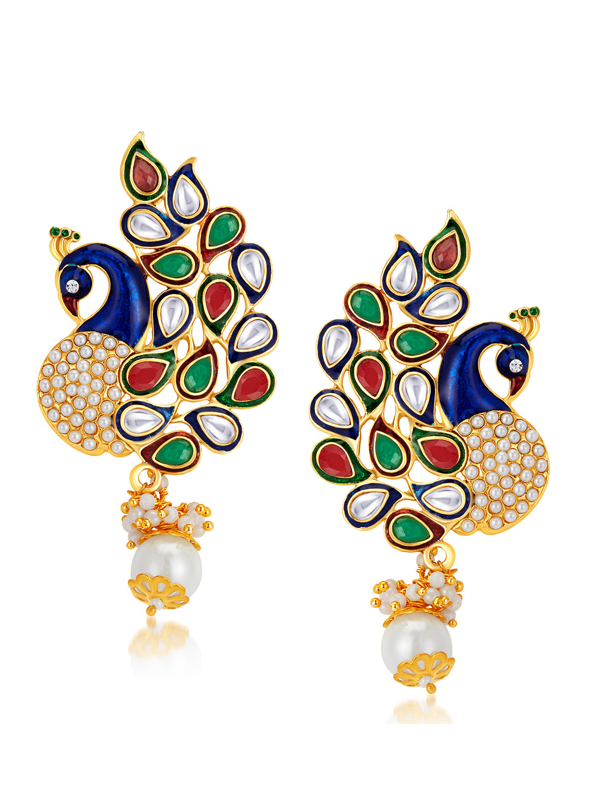 Sukkhi Glorious Pearl Gold Plated Kundan Peacock Meenakari Dangle Earring for Women 6083EADP570