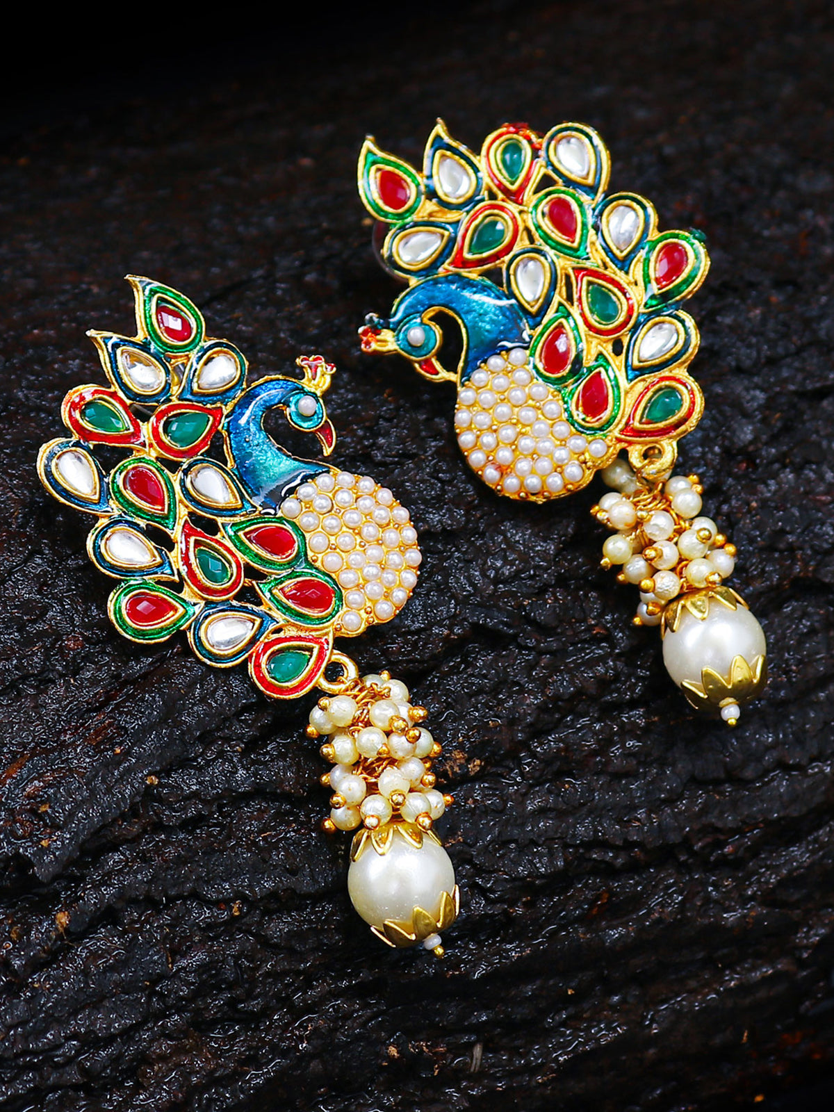 Sukkhi Glorious Pearl Gold Plated Kundan Peacock Meenakari Dangle Earring for Women 6083EADP570