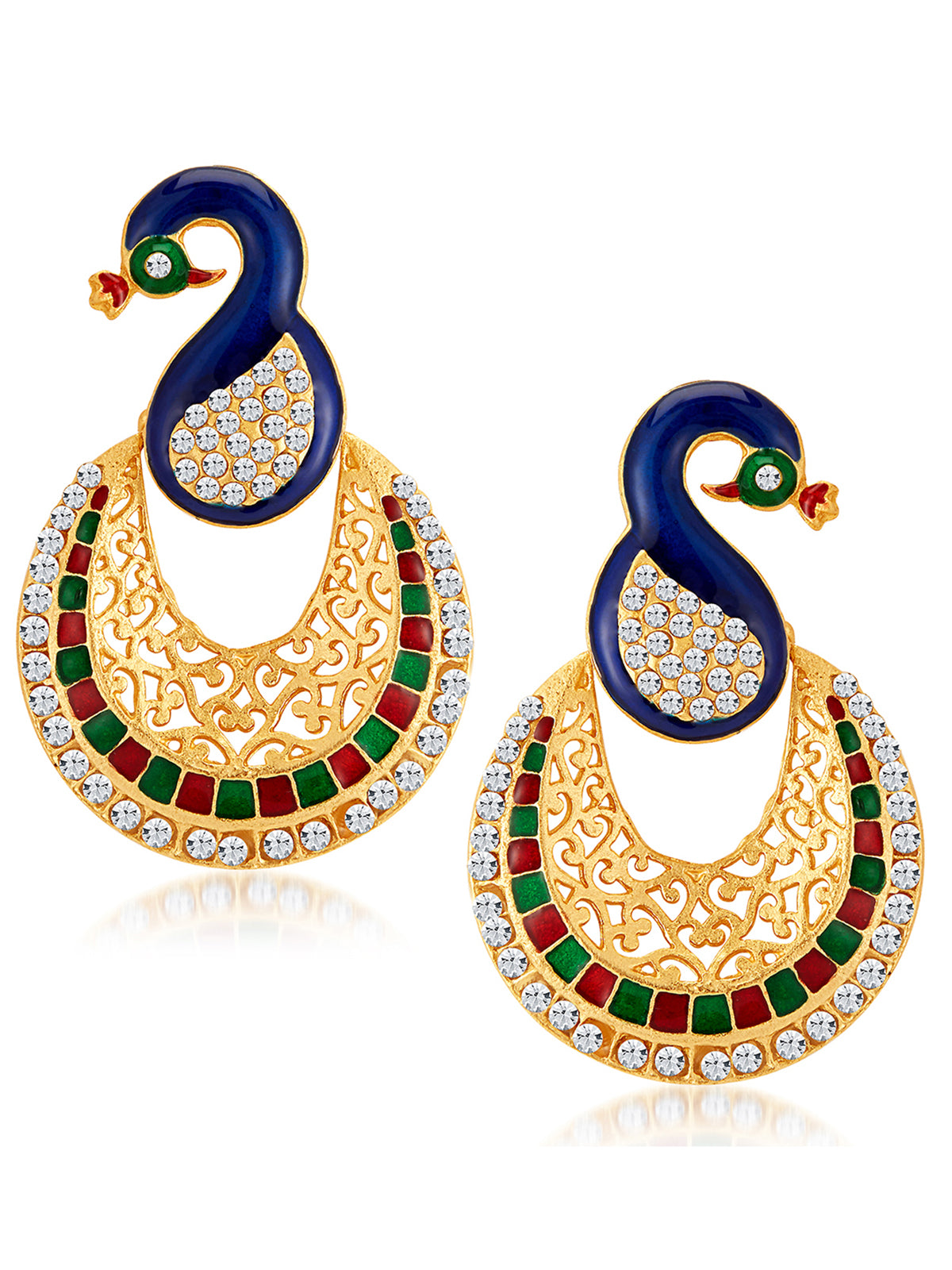 Sukkhi Glamorous Gold Plated Austrian Diamond Peacock Meenakari Dangle Earring for Women 6109EADP680