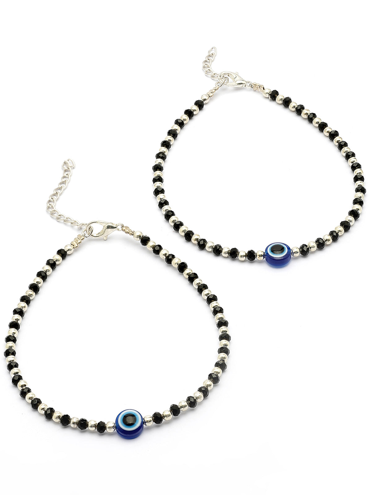 Scintillare By Sukkhi Latest Rhodium Plated with Trendy Black & Silver Crystal Beads Evil Eye Charm Nazariya Anklet (Payal) for Women and Girls|Pack of 2|A107492