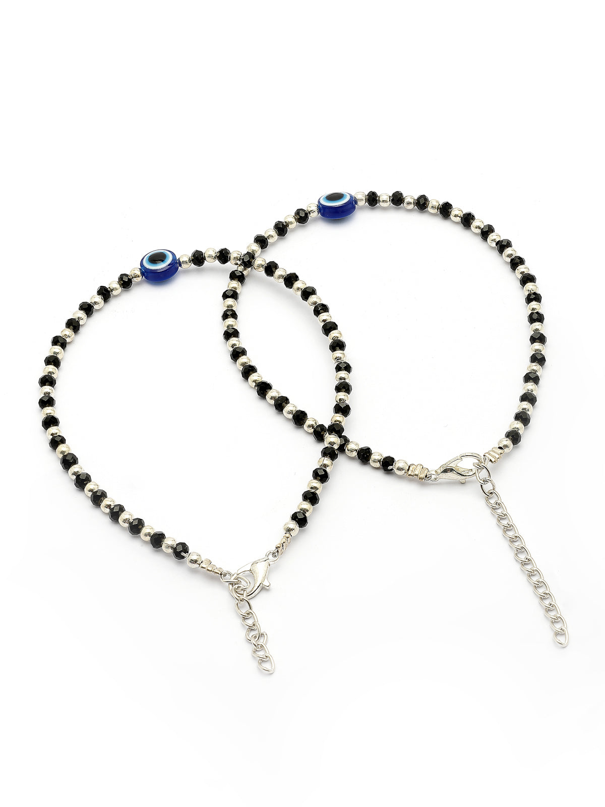 Scintillare By Sukkhi Latest Rhodium Plated with Trendy Black & Silver Crystal Beads Evil Eye Charm Nazariya Anklet (Payal) for Women and Girls|Pack of 2|A107492