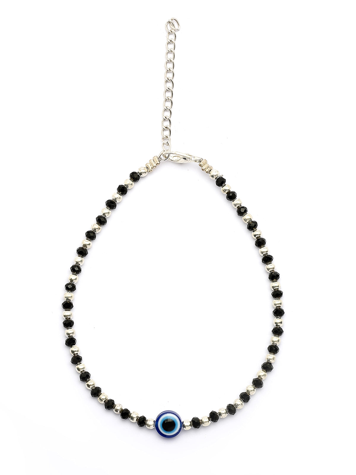 Scintillare By Sukkhi Latest Rhodium Plated with Trendy Black & Silver Crystal Beads Evil Eye Charm Nazariya Anklet (Payal) for Women and Girls|Pack of 2|A107492