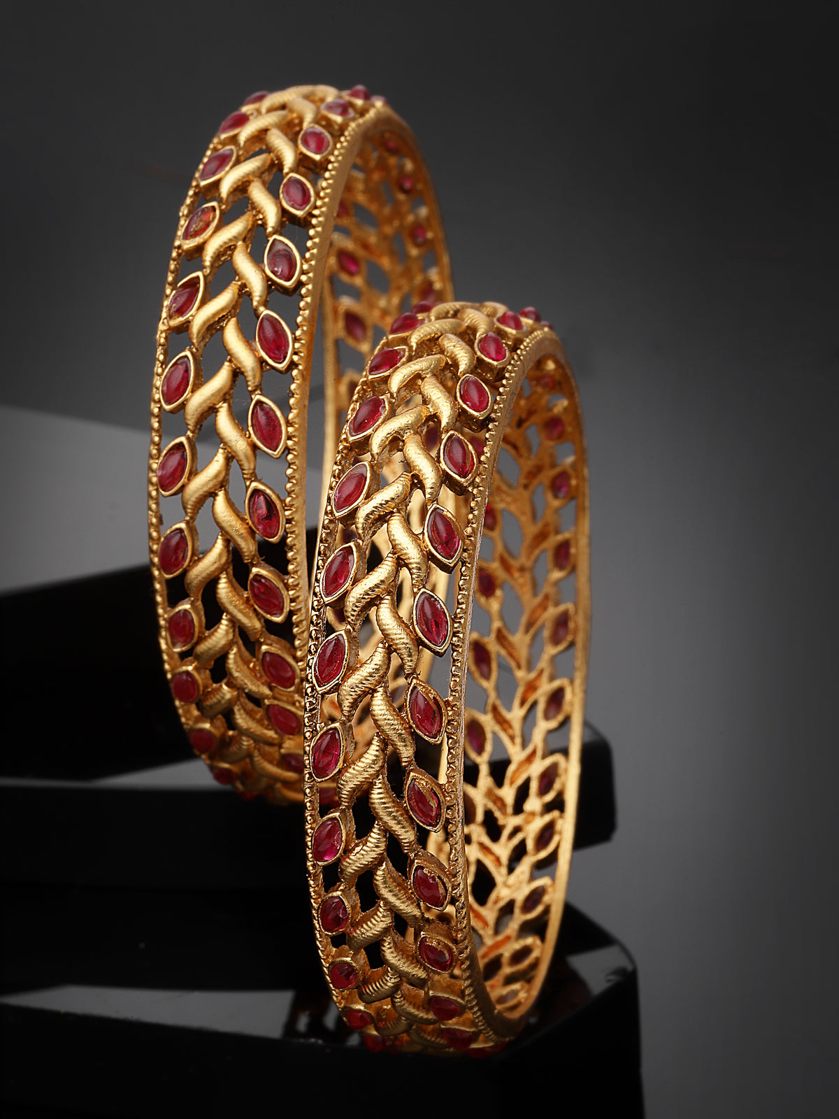 Sukkhi Ethnic Gold Plated Red Broad Kada Bracelet Bangle Jewellery Set for Women & Girls|Set of 2 Latest Design| Birthday Anniversary Gift for Women|B105850