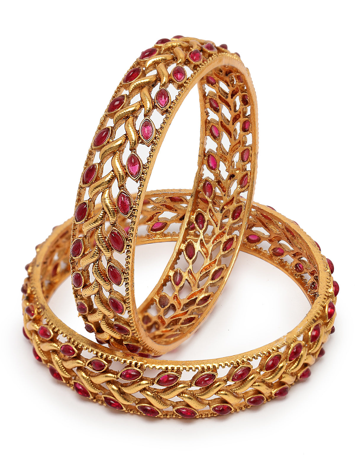 Sukkhi Ethnic Gold Plated Red Broad Kada Bracelet Bangle Jewellery Set for Women & Girls|Set of 2 Latest Design| Birthday Anniversary Gift for Women|B105850