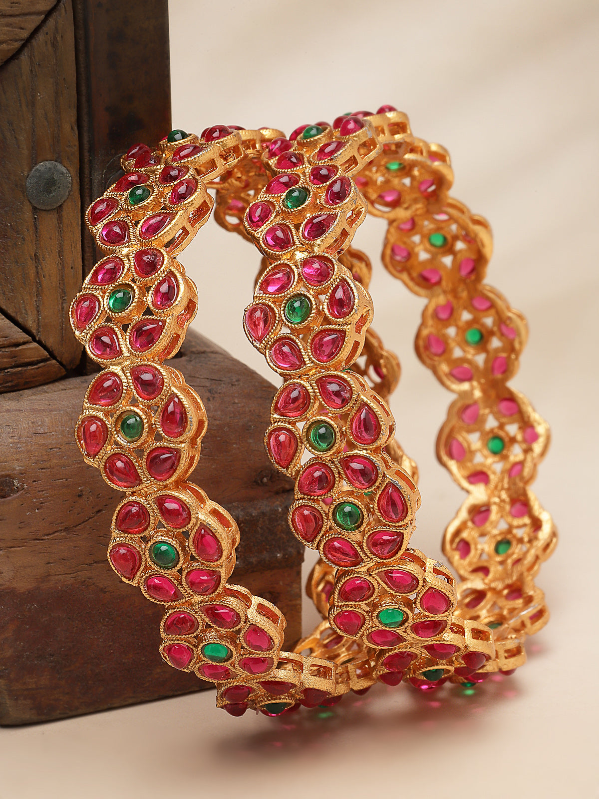 Sukkhi Indian Style Floral Gold Plated Red And Green Broad Bracelets Bangle Set Jewellery for Women & Girls | Set of 2 Latest Design| Birthday Anniversary Gift for Women|B105851