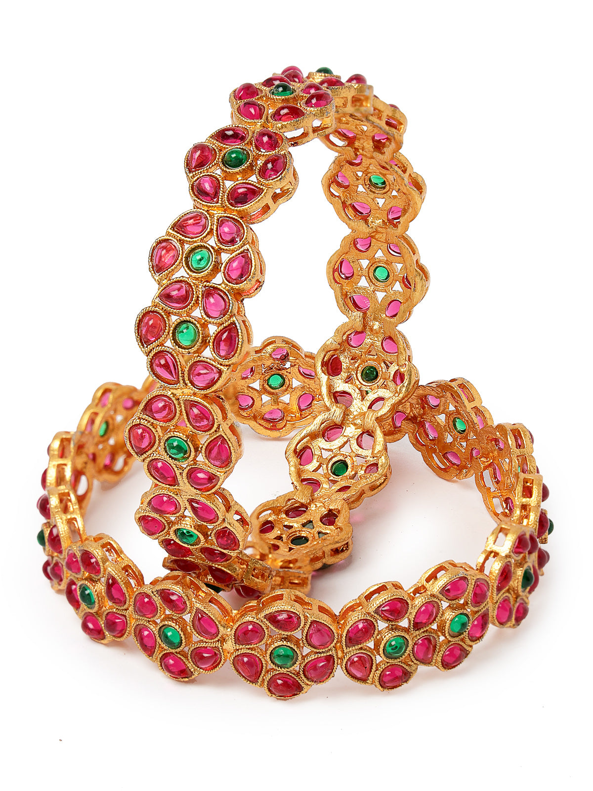 Sukkhi Indian Style Floral Gold Plated Red And Green Broad Bracelets Bangle Set Jewellery for Women & Girls | Set of 2 Latest Design| Birthday Anniversary Gift for Women|B105851