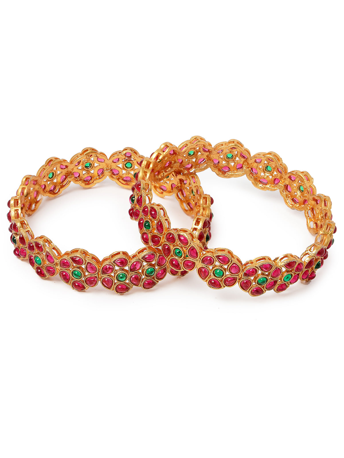 Sukkhi Indian Style Floral Gold Plated Red And Green Broad Bracelets Bangle Set Jewellery for Women & Girls | Set of 2 Latest Design| Birthday Anniversary Gift for Women|B105851