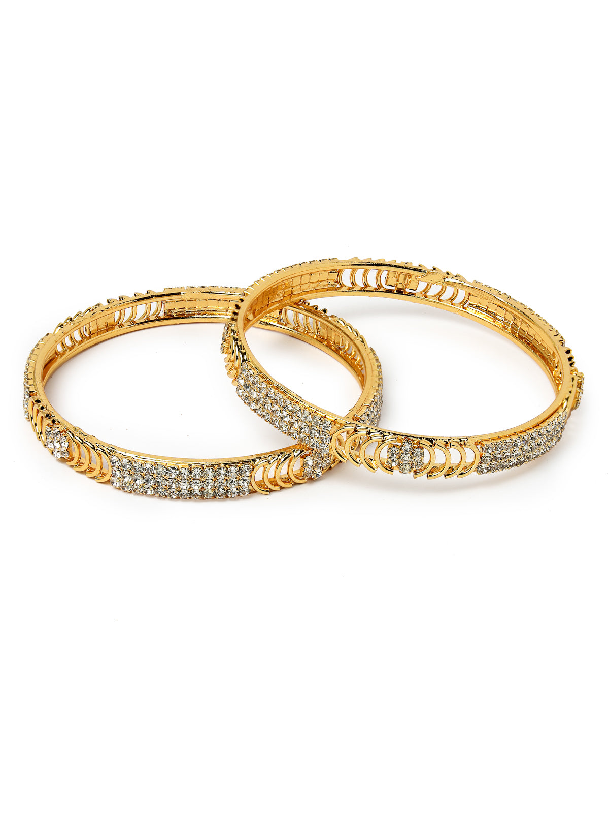 Sukkhi Classy Gold Tone Plated White AD Stones Studded Set of 2 Kada Bracelet Bangle Jewellery Set for Women & Girls Latest Design| Birthday Anniversary Gift for Women|B105852