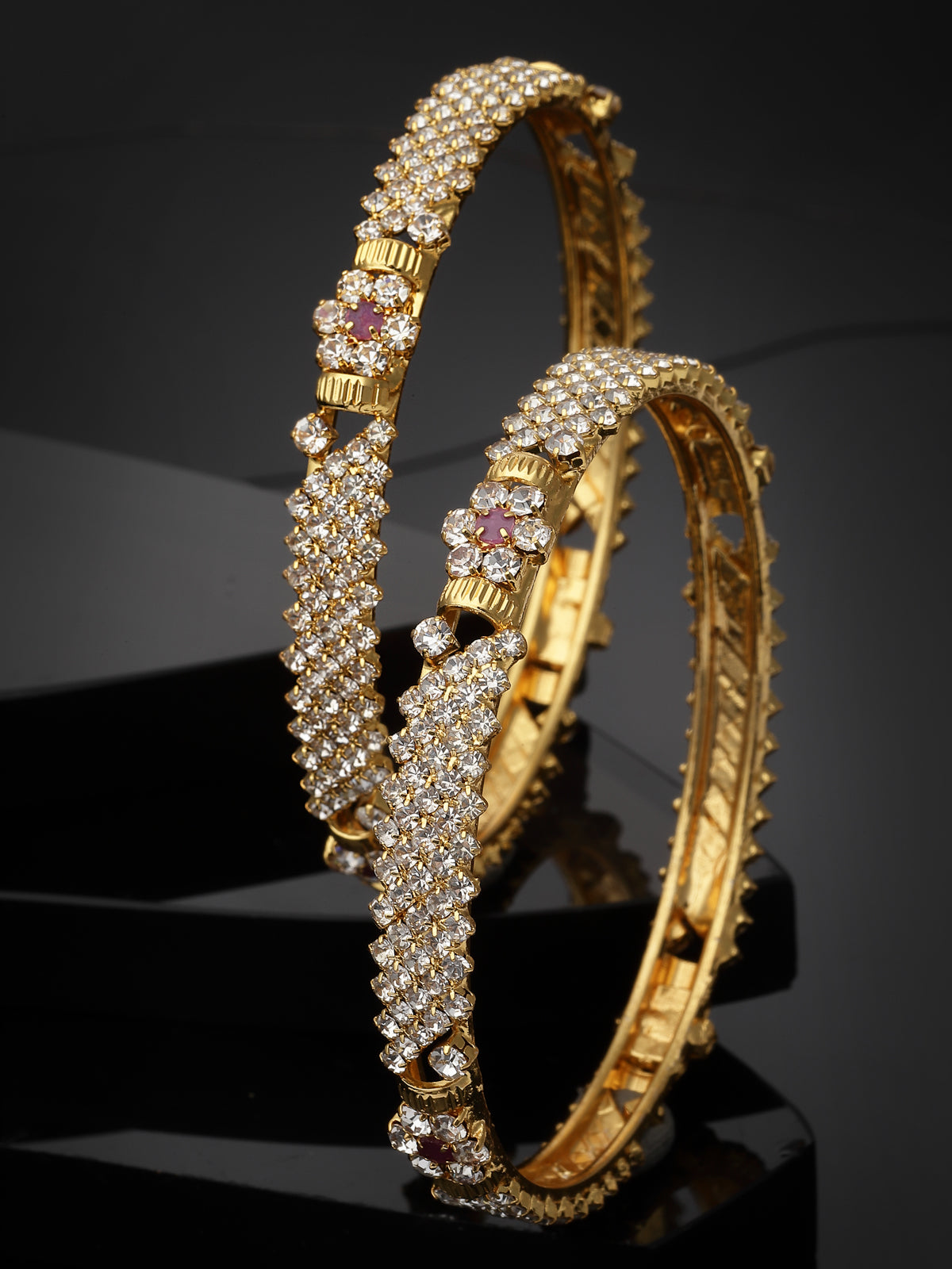 Sukkhi Fashionable Gold Tone Plated White Red AD Stones Studded Set of 2 Kada Bracelet Bangle Jewellery Set for Women & Girls|Latest Design | Birthday Anniversary Gift for Women|B105853