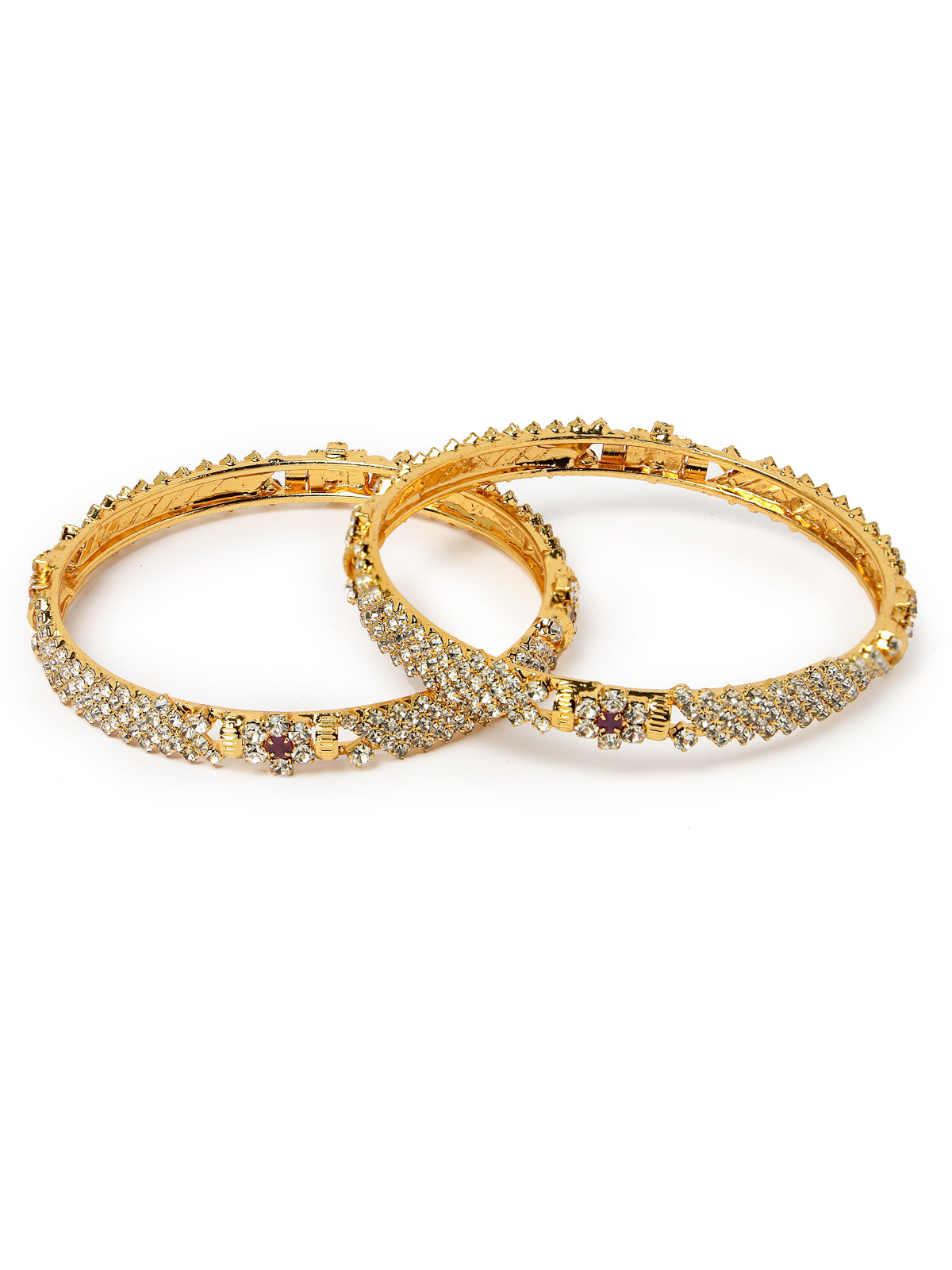 Sukkhi Fashionable Gold Tone Plated White Red AD Stones Studded Set of 2 Kada Bracelet Bangle Jewellery Set for Women & Girls|Latest Design | Birthday Anniversary Gift for Women|B105853