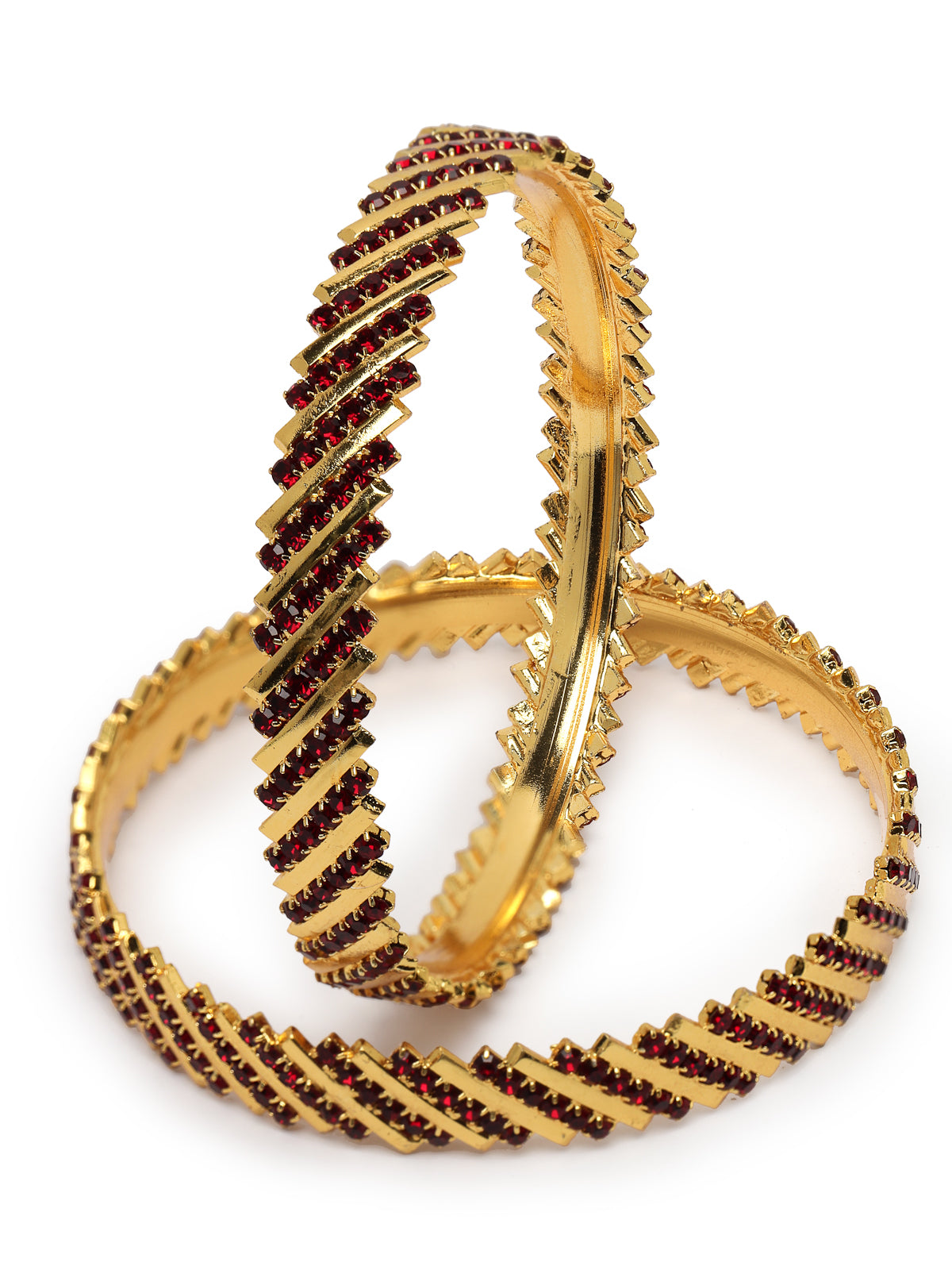 Sukkhi Bollywood Style Gold Tone Plated Red AD Stones Studded Set of 2 Kada Bracelet Bangle Jewellery Set for Women & Girls Latest Design| Birthday Anniversary Gift for Women|B105854