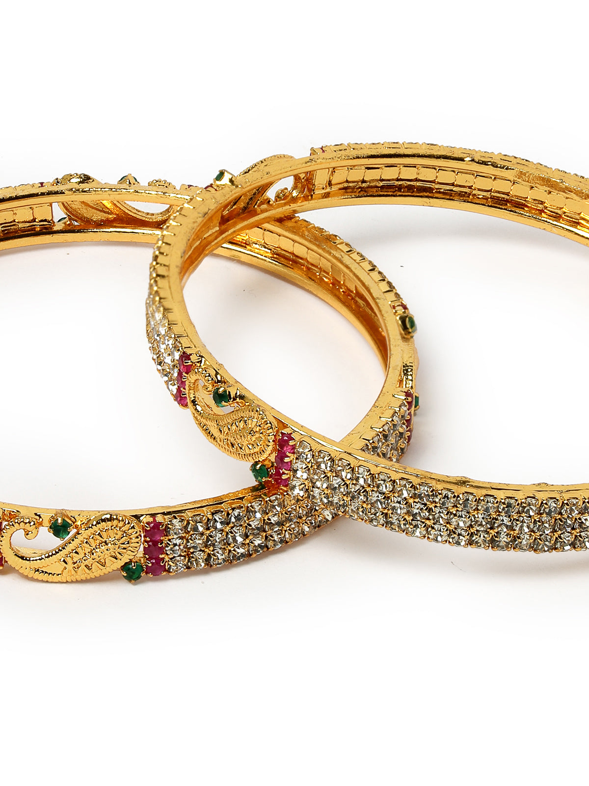 Sukkhi Peacock Design Gold Plated Red & Green & White AD Stones Set of 2 Kada Bracelet Bangle Jewellery Set for Women & Girls Latest Design|Birthday Anniversary Gift for Women|B105856