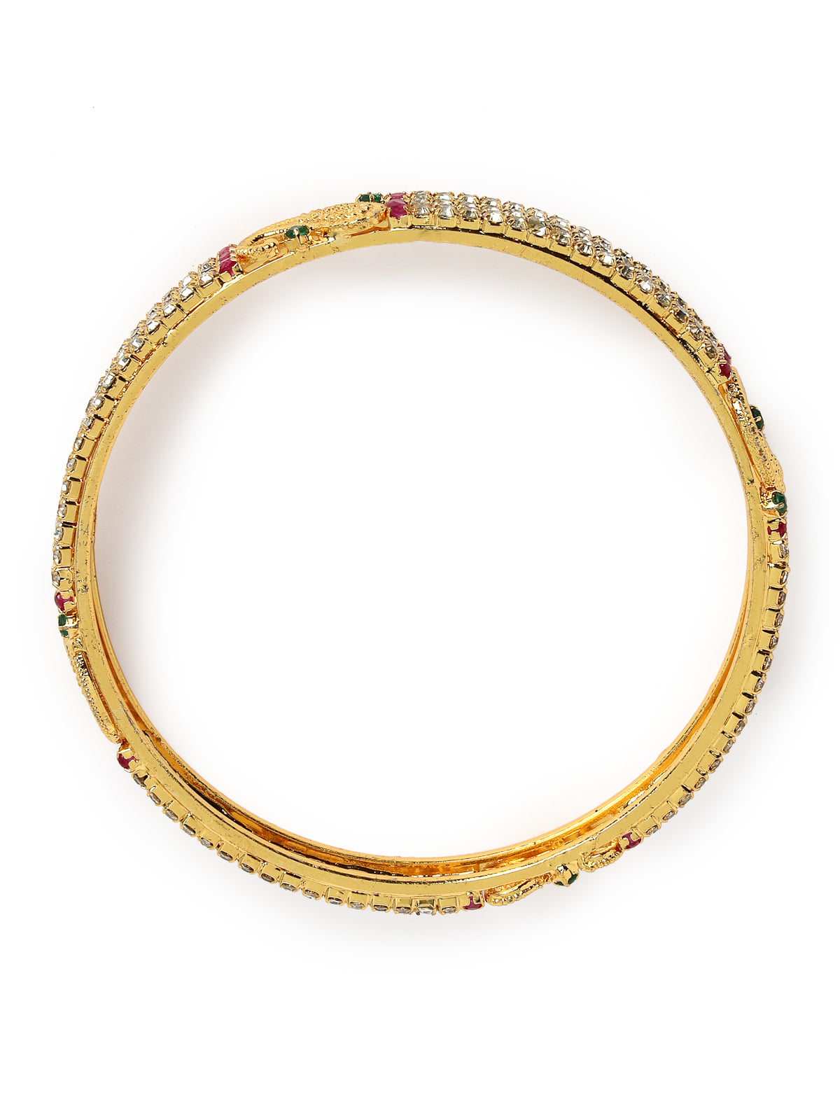 Sukkhi Peacock Design Gold Plated Red & Green & White AD Stones Set of 2 Kada Bracelet Bangle Jewellery Set for Women & Girls Latest Design|Birthday Anniversary Gift for Women|B105856