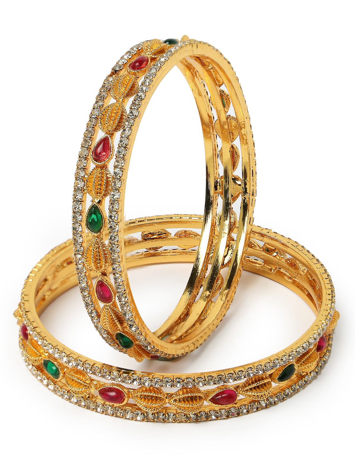 Sukkhi Latest Gold Plated White AD Stones Studded Set of 2 Kada Bracelet Bangle Jewellery Set for Women & Girls Latest Design| Birthday Anniversary Gift for Women|B105858