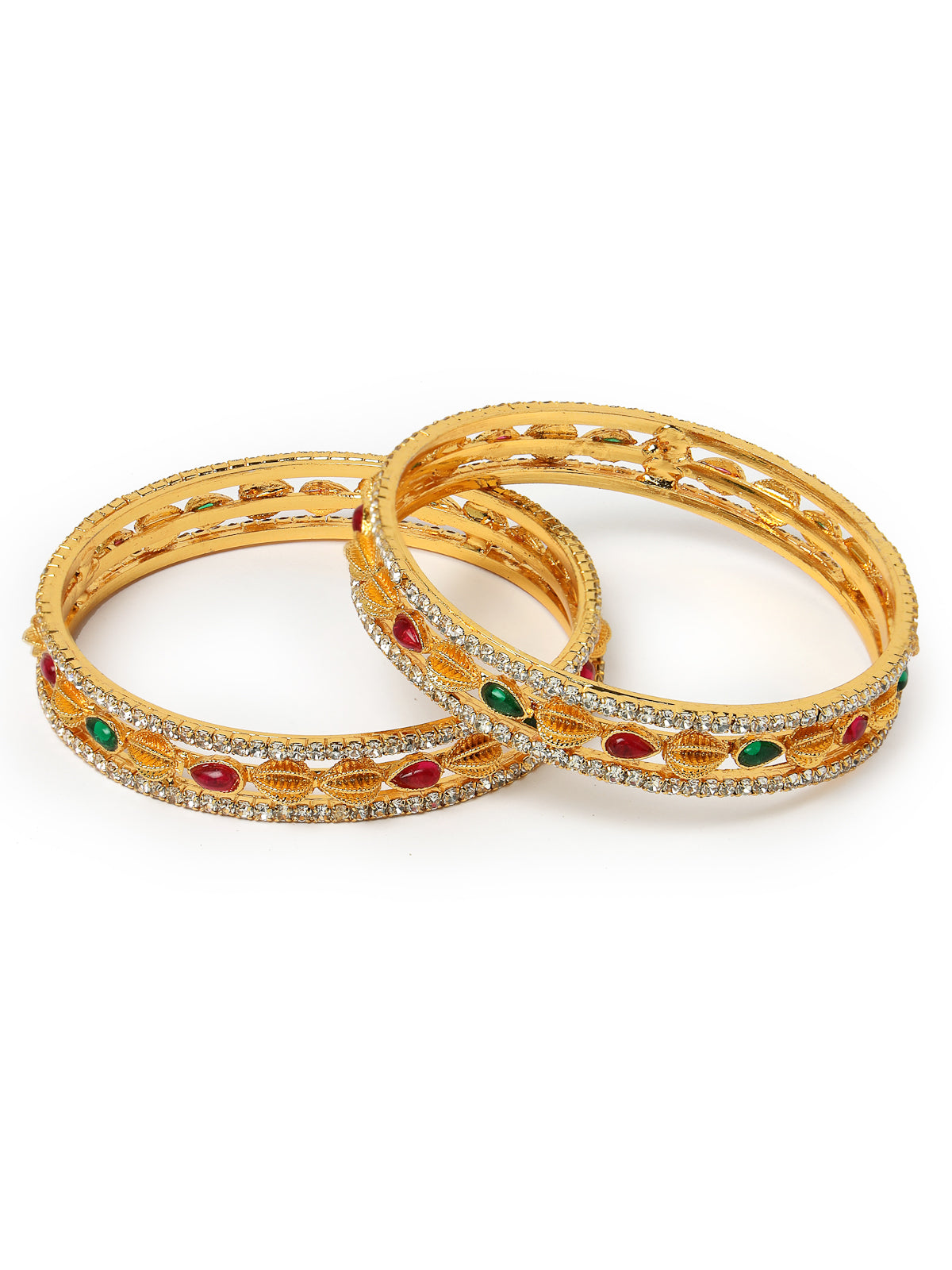 Sukkhi Latest Gold Plated White AD Stones Studded Set of 2 Kada Bracelet Bangle Jewellery Set for Women & Girls Latest Design| Birthday Anniversary Gift for Women|B105858