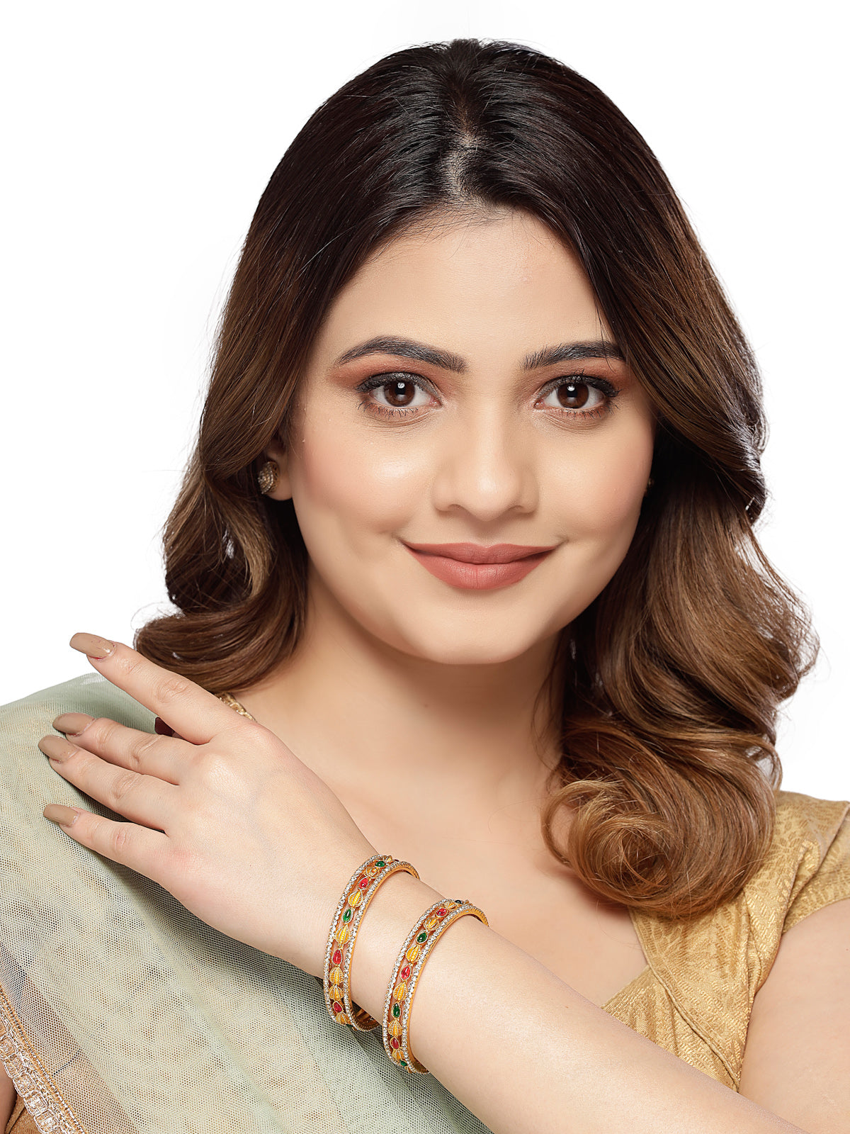 Sukkhi Latest Gold Plated White AD Stones Studded Set of 2 Kada Bracelet Bangle Jewellery Set for Women & Girls Latest Design| Birthday Anniversary Gift for Women|B105858