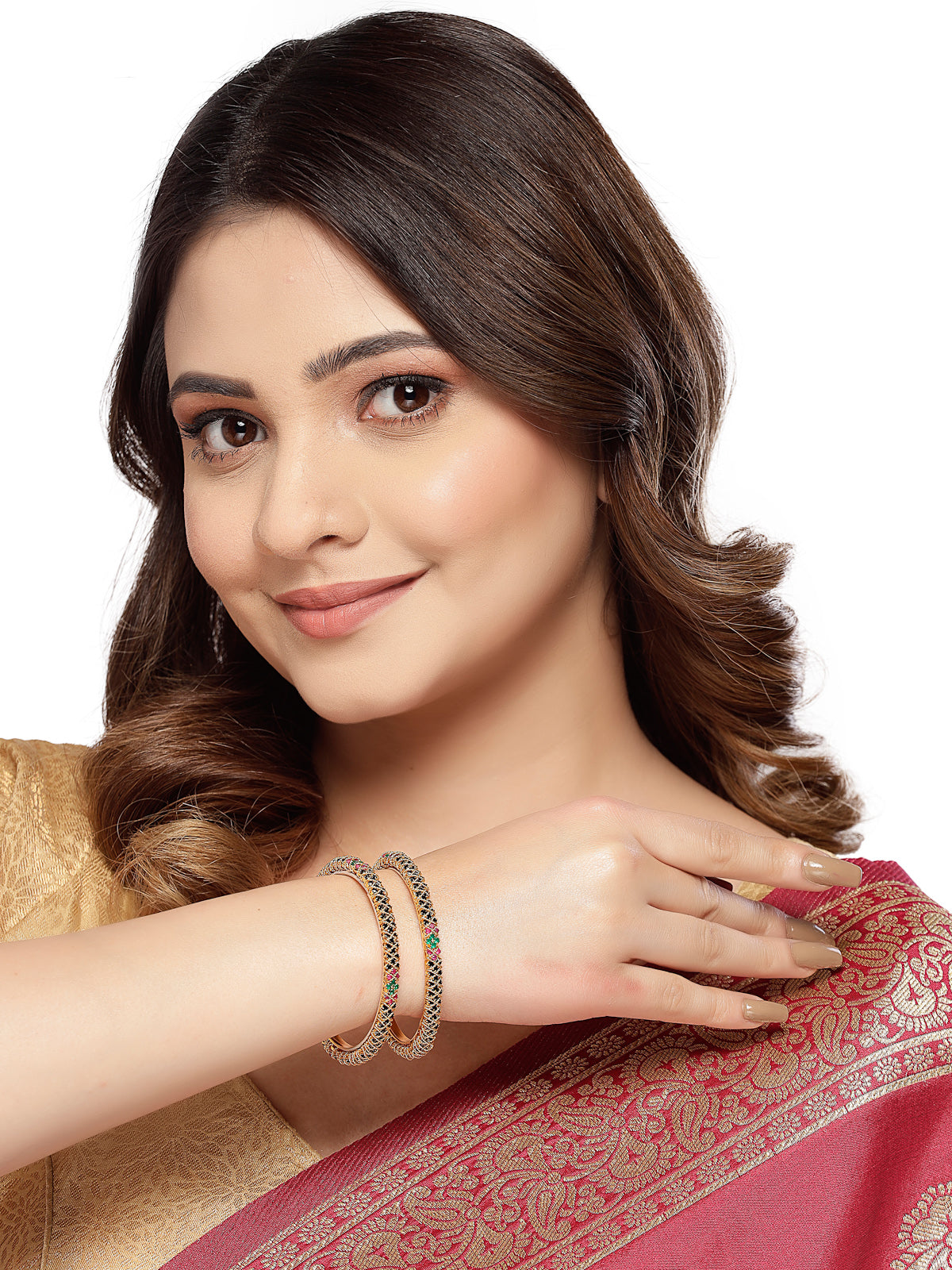 Sukkhi Classic Gold Plated Red And Green Kada Bracelet Bangle Jewellery Set for Women & Girls | Set of 2 Latest Design| Birthday Anniversary Gift for Women|B105859