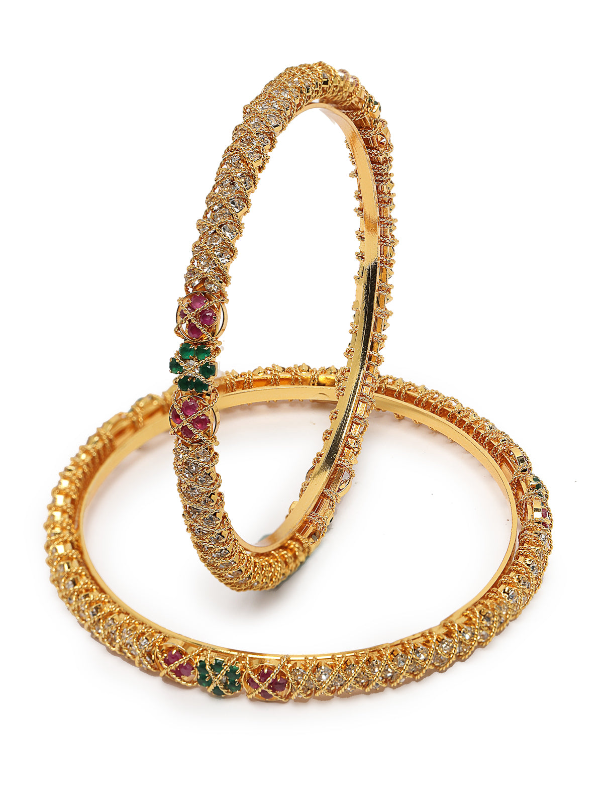 Sukkhi Beautiful Gold Plated Red And Green & White AD Stones Studded Kada Bracelet Bangle Jewellery Set for Women & Girls |Set of 2 Latest Design|Birthday Anniversary Gift for Women|B105860