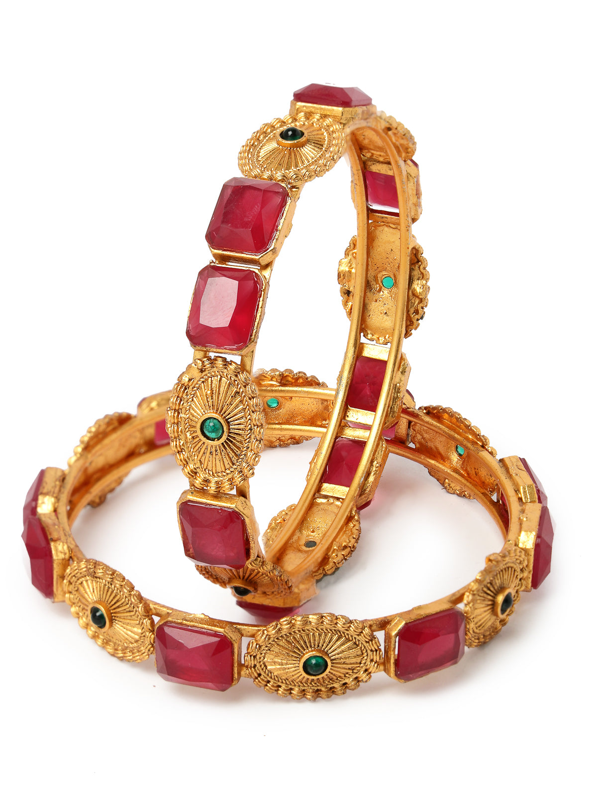 Sukkhi Trendy Gold Plated Red And Green Kada Bracelet Bangle Jewellery Set for Women & Girls | Set of 2 Latest Design | Birthday Anniversary Gift for Women|B105862