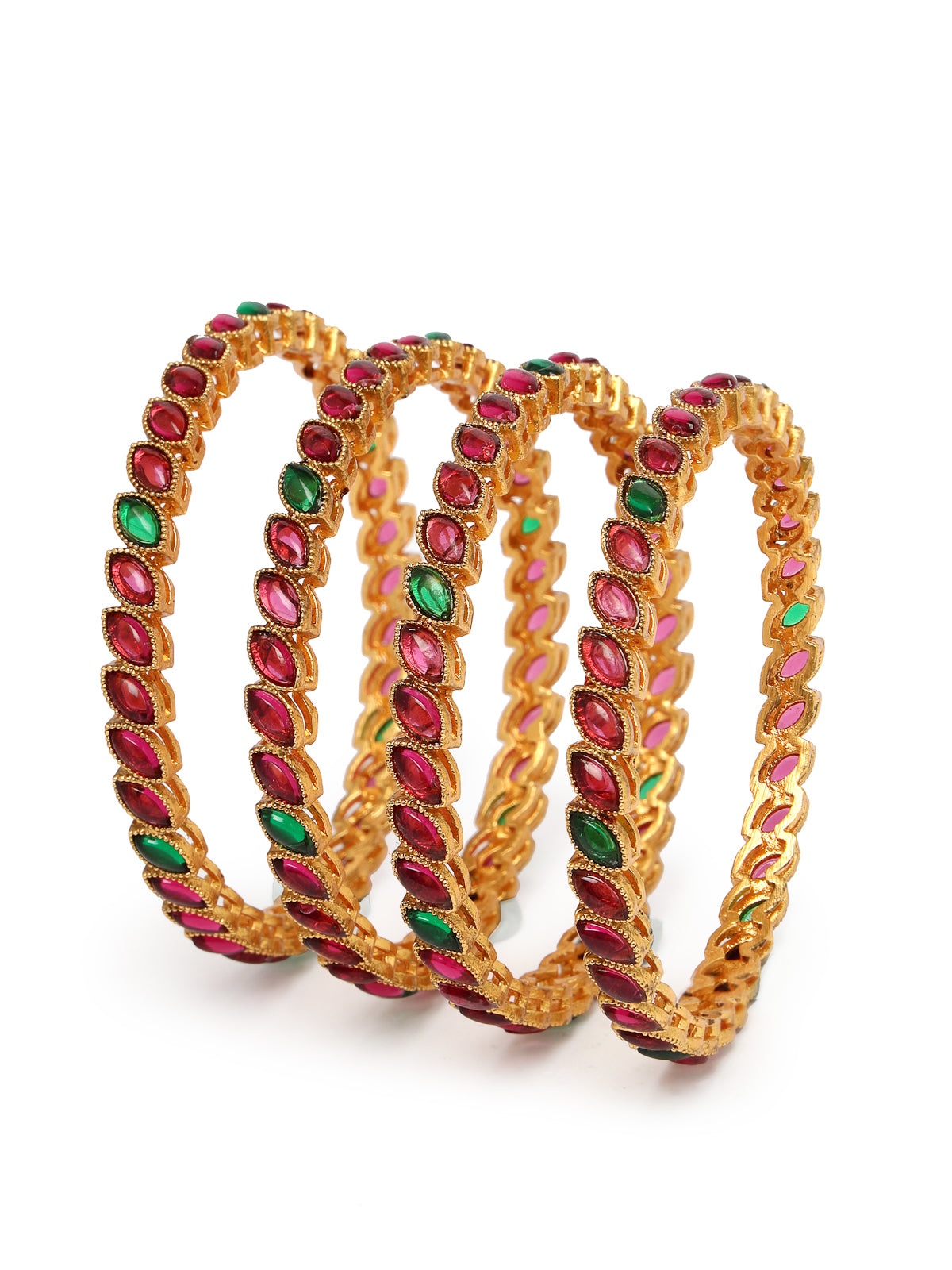 Sukkhi Attractive Gold Plated Red And Green Bracelet Bangle Jewellery Set for Women & Girls | Set of 4 Latest Design | Birthday Anniversary Gift for Women|B105866