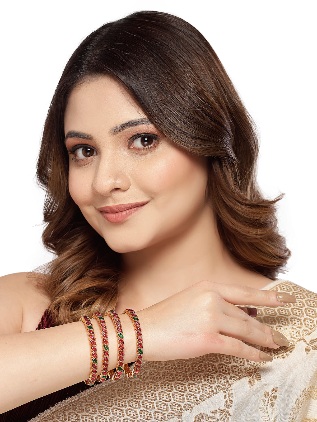 Sukkhi Attractive Gold Plated Red And Green Bracelet Bangle Jewellery Set for Women & Girls | Set of 4 Latest Design | Birthday Anniversary Gift for Women|B105866