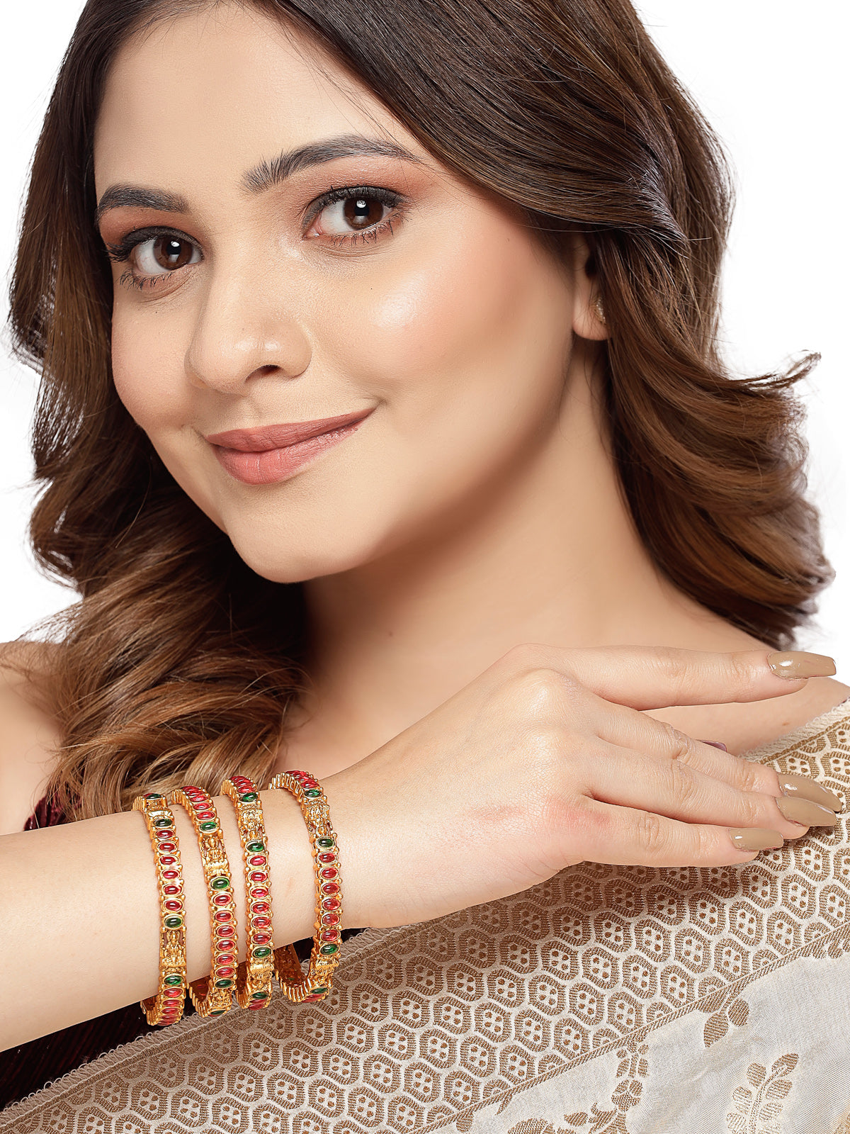 Sukkhi Beautiful Traditional Gold Plated Red And Green Bracelet Bangle Set Jewellery for Women & Girls | Set of 4 Latest Design | Birthday Anniversary Gift for Women|B105868