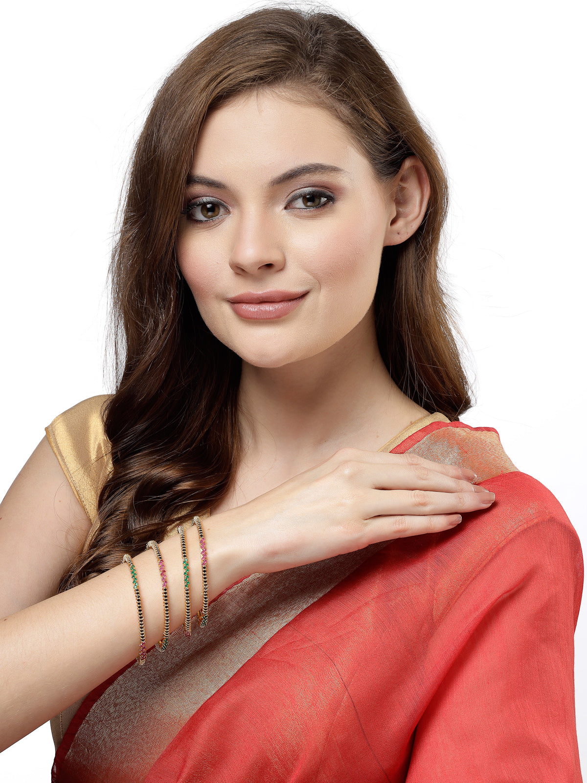Sukkhi Classical Gold Plated Red And Green Thin Bracelet Bangle Set Jewellery for Women & Girls | Set of 4 Latest Design | Birthday Anniversary Gift for Women|B105871