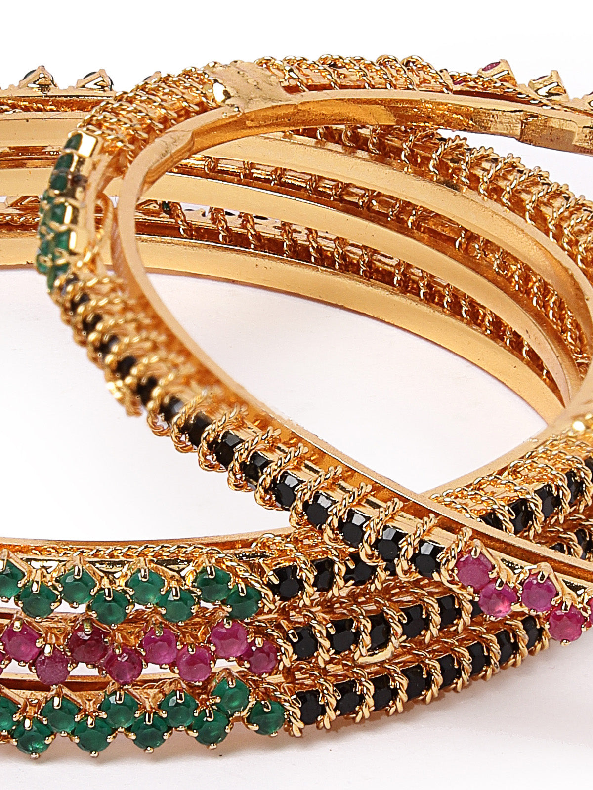 Sukkhi Classical Gold Plated Red And Green Thin Bracelet Bangle Set Jewellery for Women & Girls | Set of 4 Latest Design | Birthday Anniversary Gift for Women|B105871