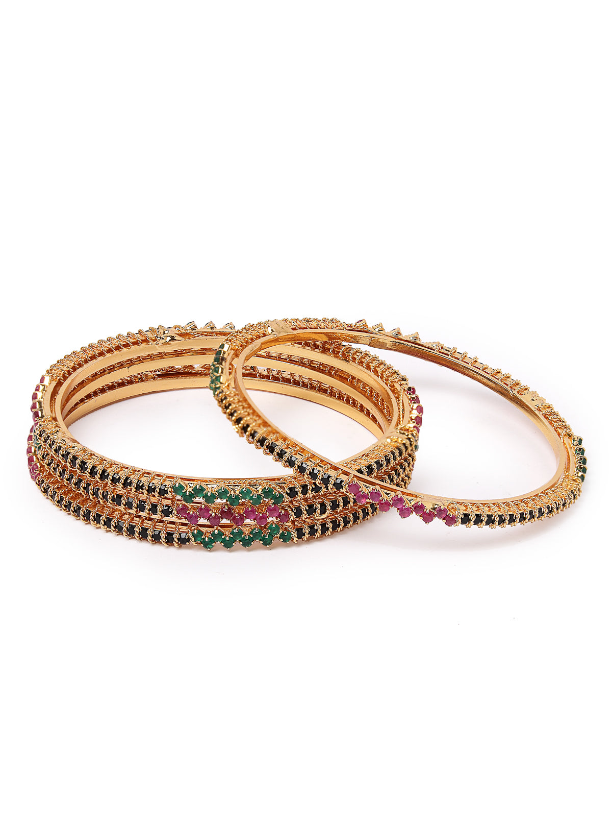 Sukkhi Classical Gold Plated Red And Green Thin Bracelet Bangle Set Jewellery for Women & Girls | Set of 4 Latest Design | Birthday Anniversary Gift for Women|B105871