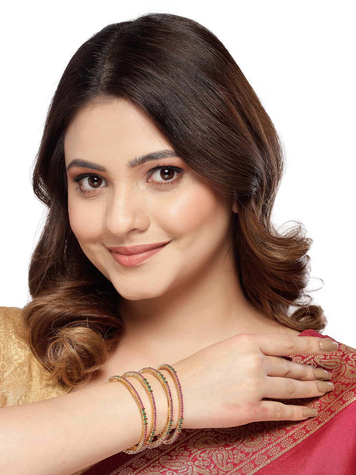 Sukkhi Bewitching Stylish Gold Plated Red And Green Thin Bracelet Bangle Set Jewellery for Women & Girls | Set of 4 Latest Design | Birthday Anniversary Gift for Women|B105872