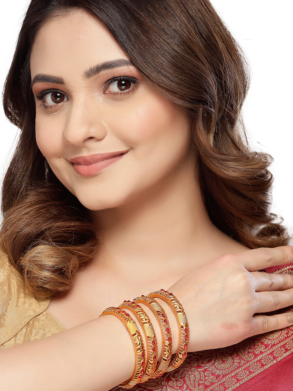 Sukkhi Lavish Gold Plated Red Bracelet Bangle Set Jewellery for Women & Girls | Set of 4 Latest Design | Birthday Anniversary Gift for Women|B105881