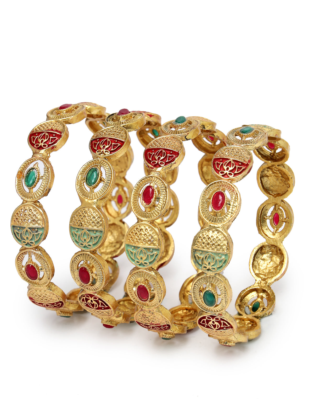 Sukkhi Southwest-Inspired Gold Plated White AD Stone With Meenakari Worked Bracelet Bangle Set Jewellery for Women & Girls|Set of 4 Latest Design|Birthday Anniversary Gift for Women|B105884